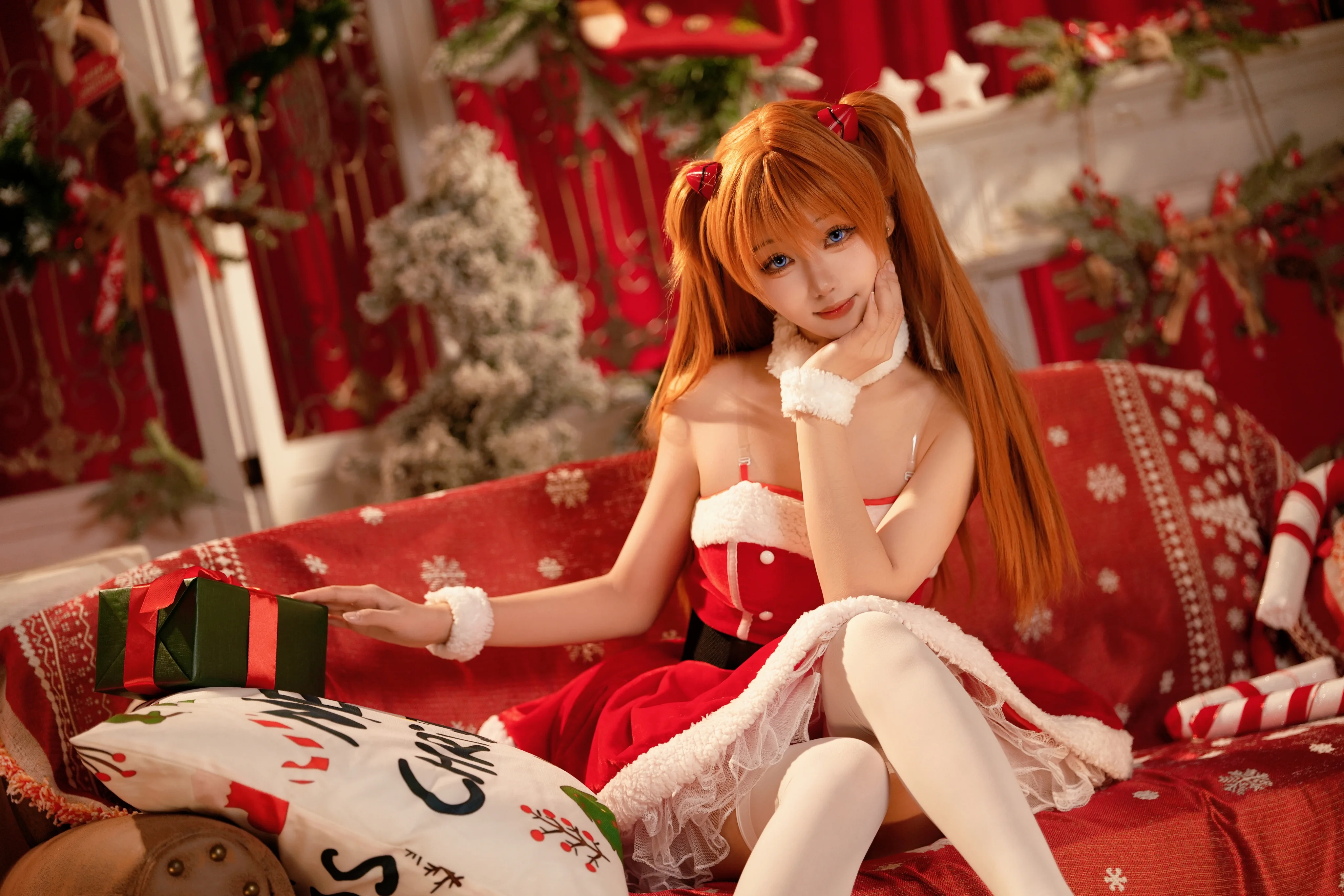 [Asuka Cosplay] Neon Genesis Evangelion Christmas Limited, The Red and White Festive Exclusive Battle Suit