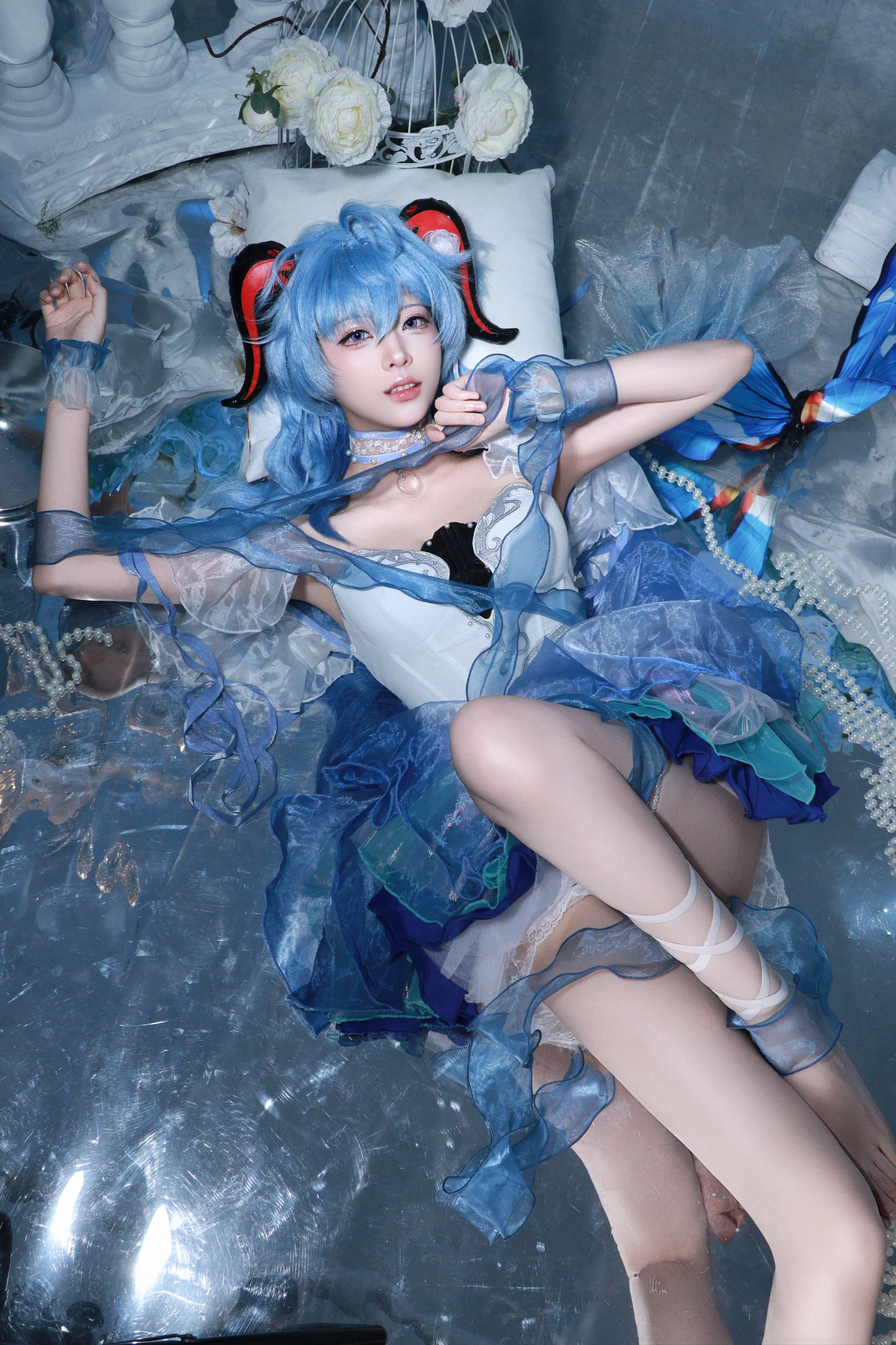 【甘雨cos】原神甘雨正片拍摄分享，冰蓝纱裙的梦幻氛围 - 第 3 张