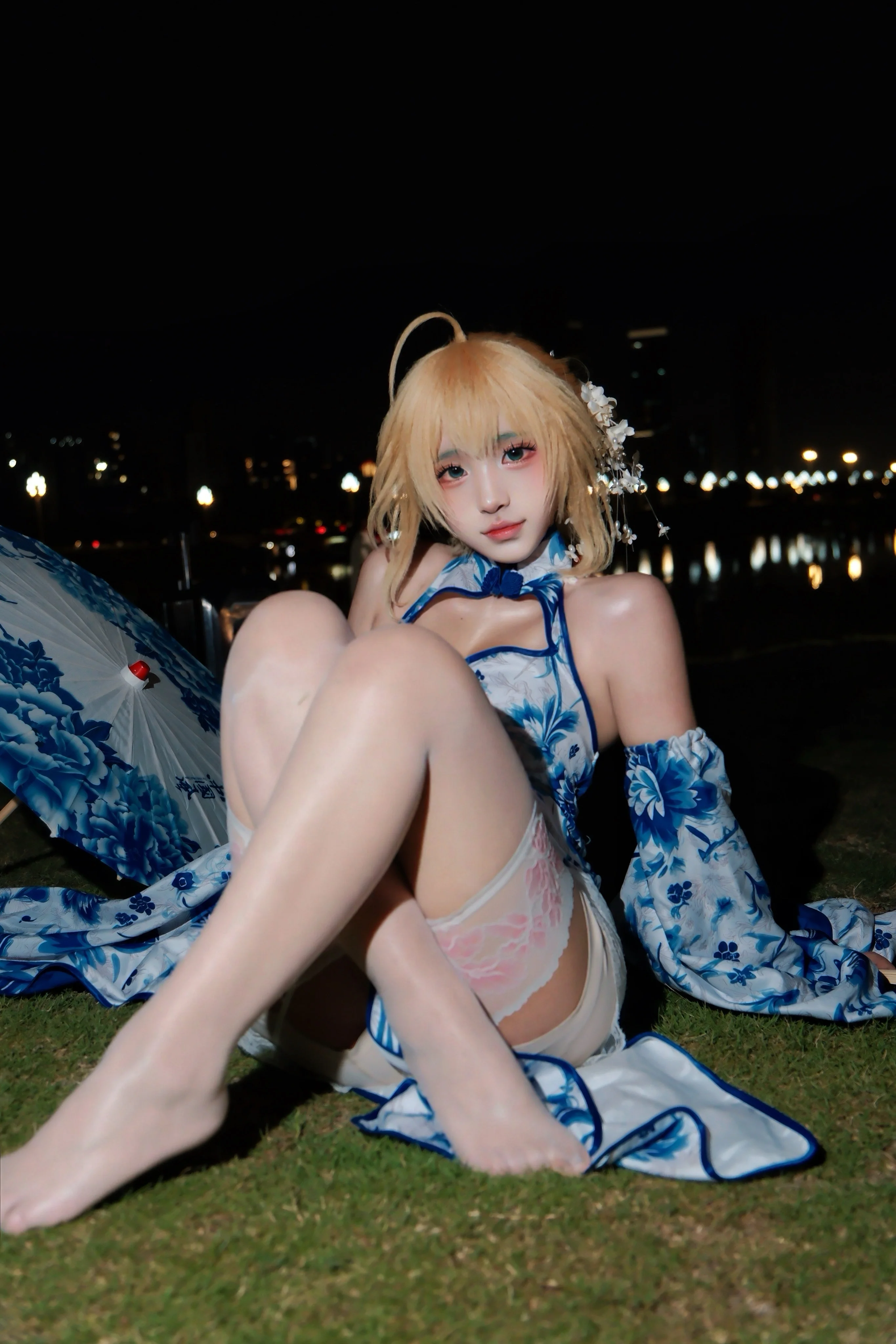 【Saber cos】青花瓷夜色下的蕾丝与折扇 - 第 1 张