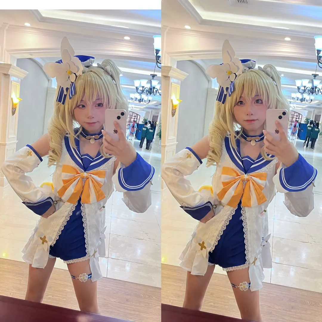 【バーバラ コスプレ】『原神』夏セーラー服コスプレ、爽やかな階段にたたずむ黄色いアヒル - 12 枚目