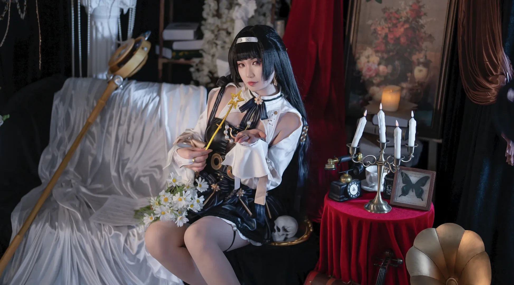 【耀嘉音cos】绝区零里的优雅乐符，黑白哥特风棚拍 - 第 3 张