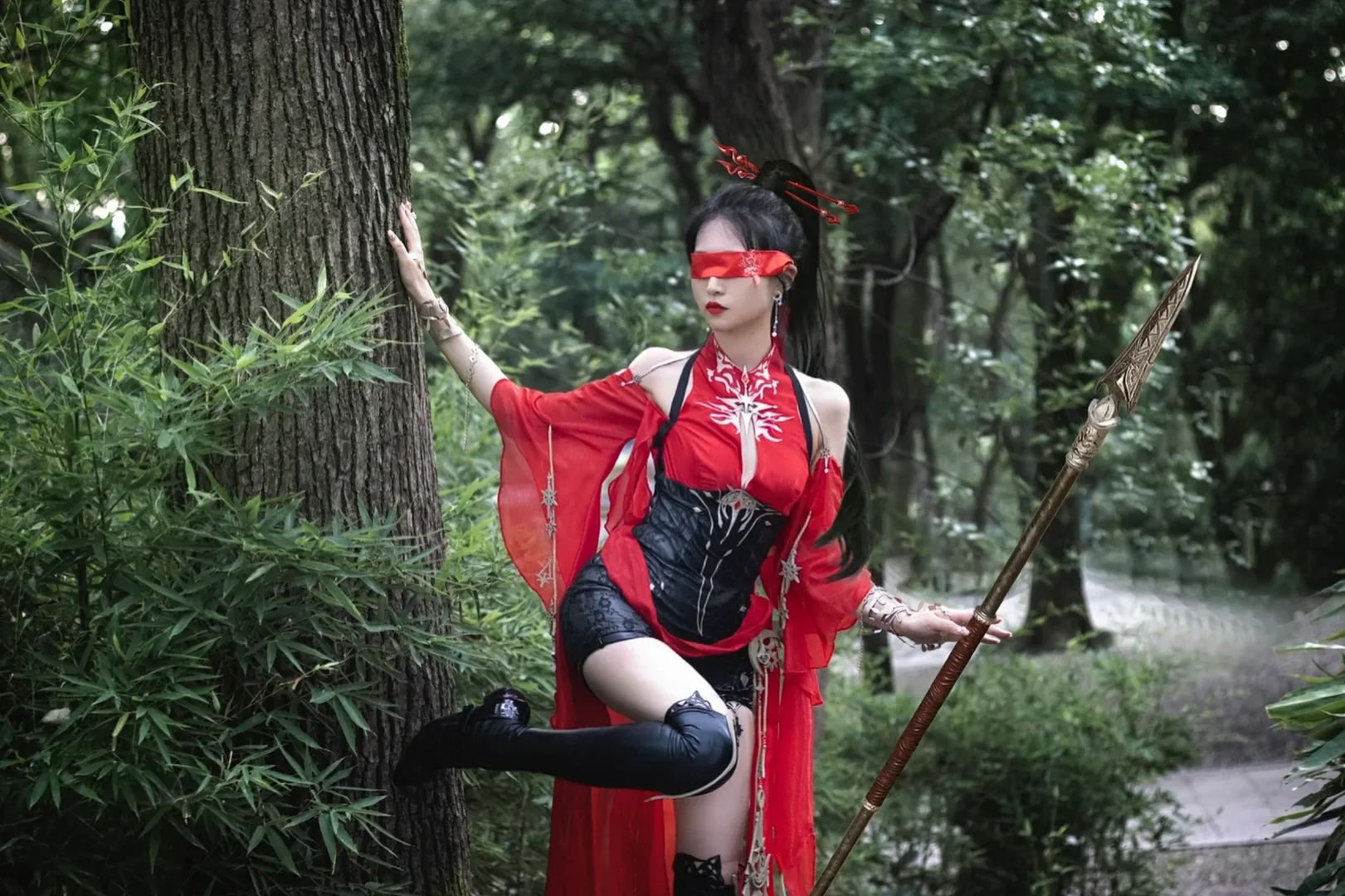 【Ning Hongye cosplay】NARAKA: BLADEPOINT Kunlun Mystic Crimson Maiden (Hongchuan Fairy): Full Aura Even Blindfolded and Bound - Image 6