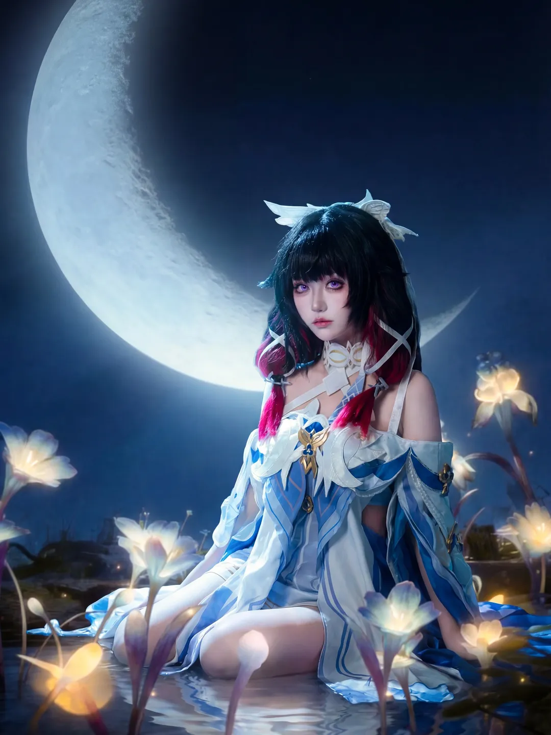 【哥伦比娅cos】原神少女的月下浅滩与静谧时光