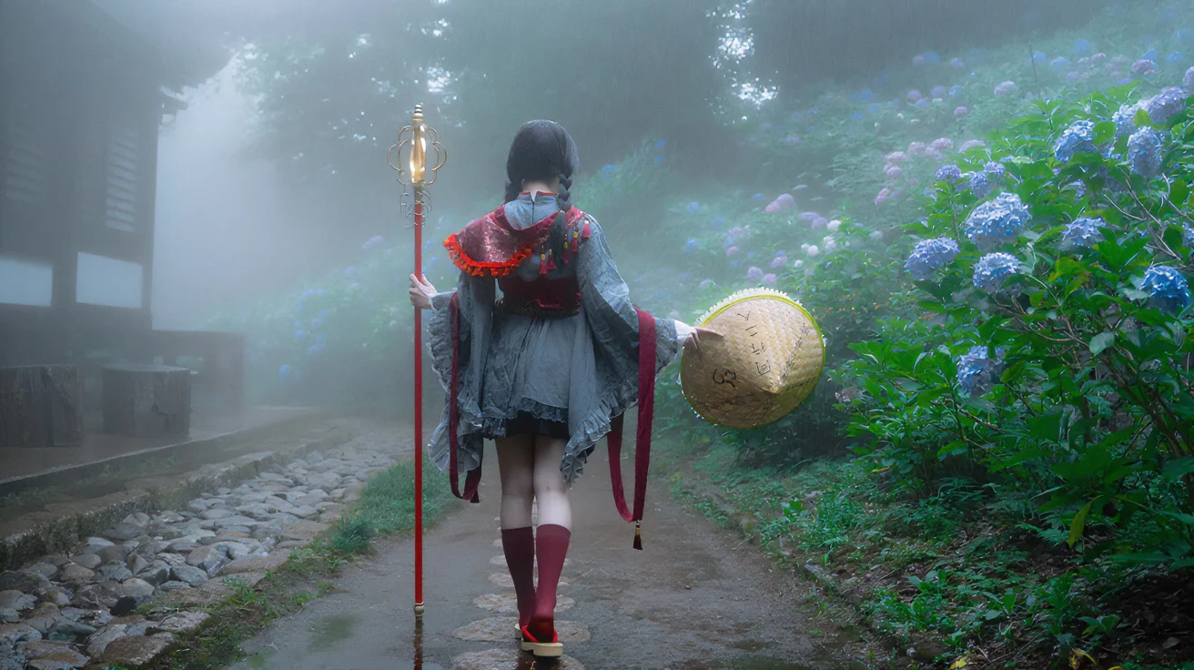 【矢田寺成美cos】雨雾紫阳花中的东方project修行之旅