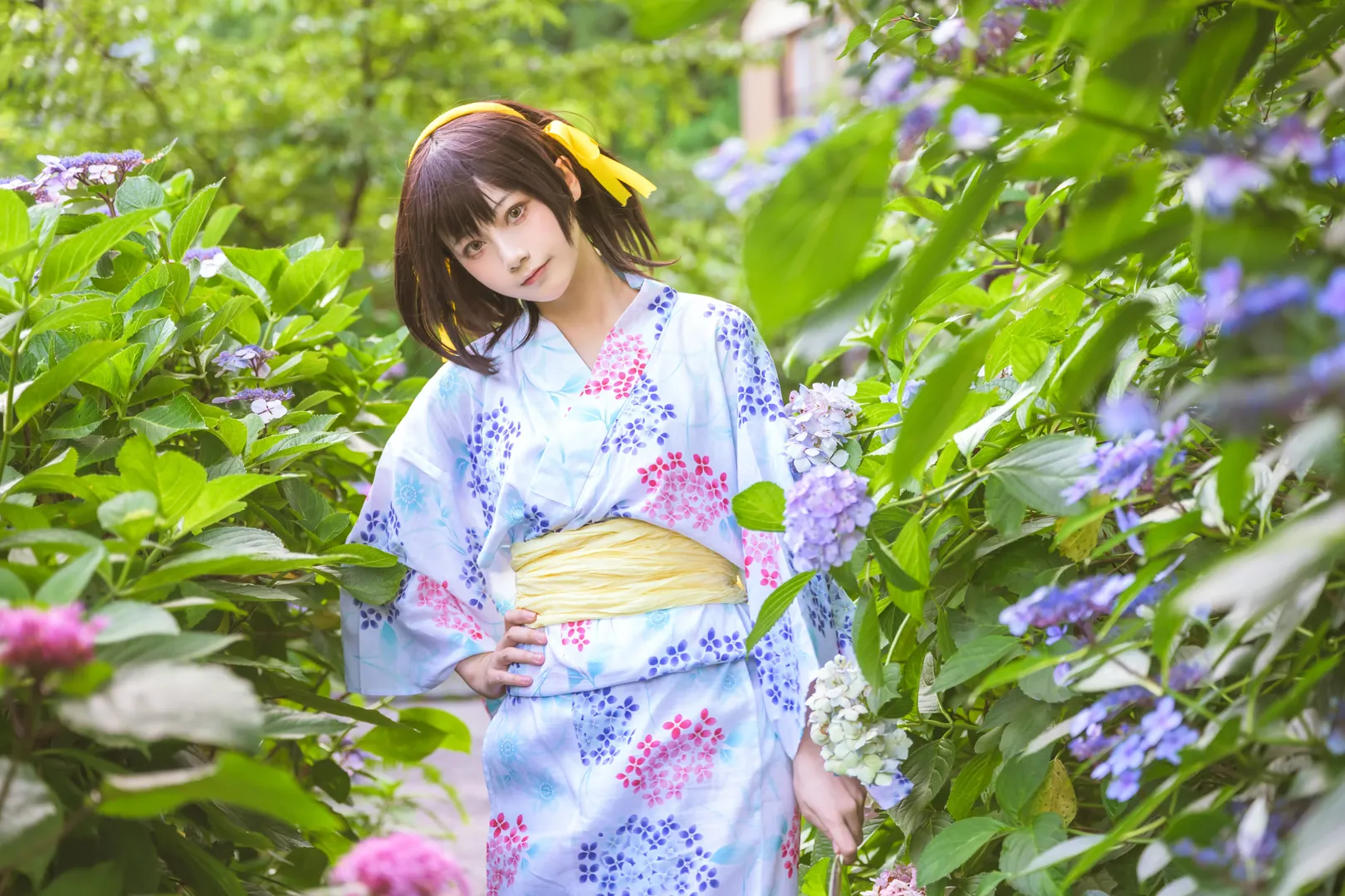 【凉宫春日cos】夏日浴衣与绣球花，漫无止境的八月记忆 - 第 2 张