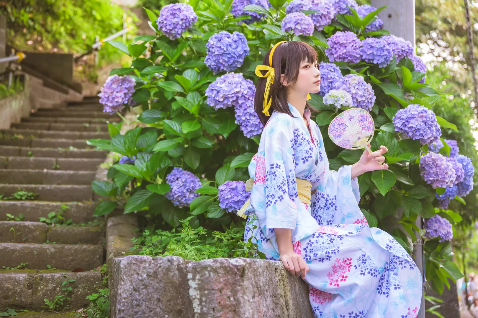 【凉宫春日cos】夏日浴衣与绣球花，漫无止境的八月记忆 - 第 4 张