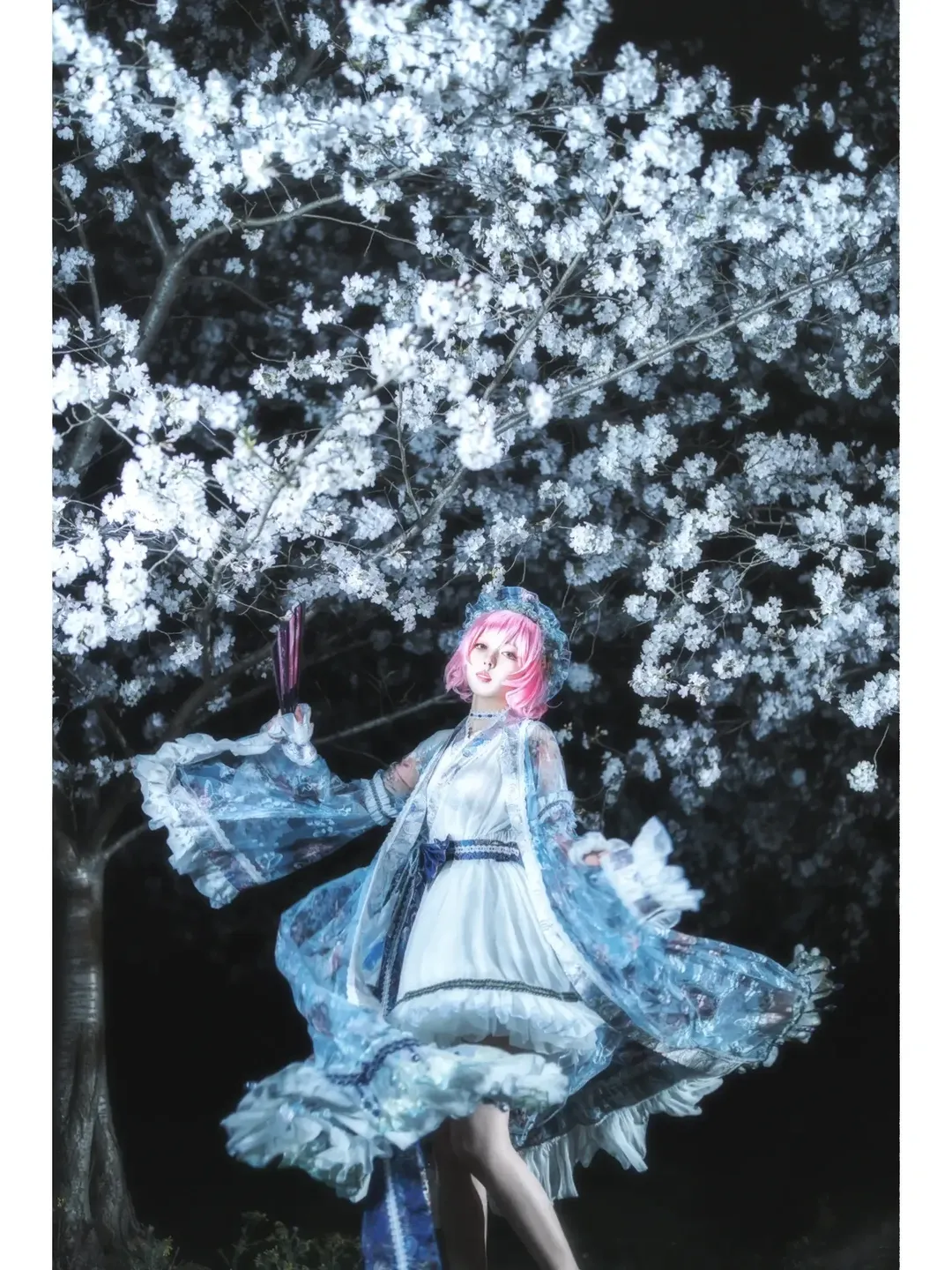 【西行寺幽幽子cos】夜色墨染樱下的东方Project夜樱幻境 - 第 1 张