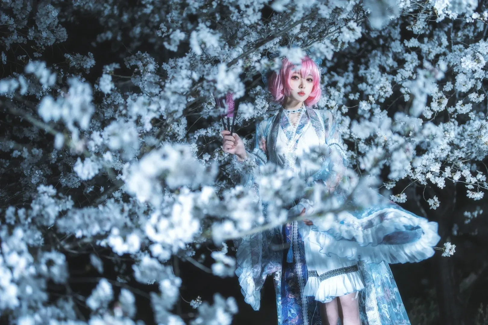 【西行寺幽幽子cos】夜色墨染樱下的东方Project夜樱幻境 - 第 5 张