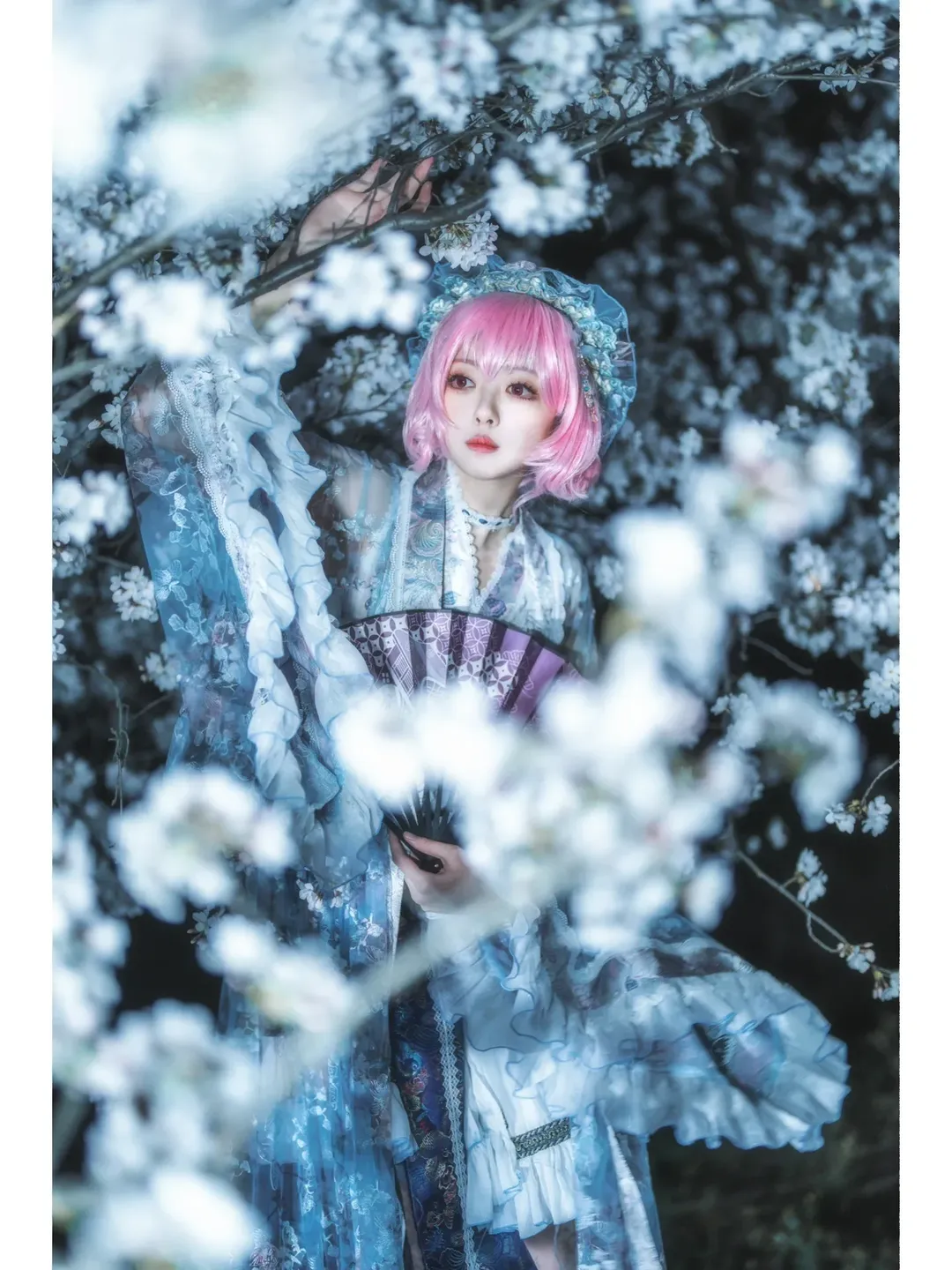 【西行寺幽幽子cos】夜色墨染樱下的东方Project夜樱幻境 - 第 6 张