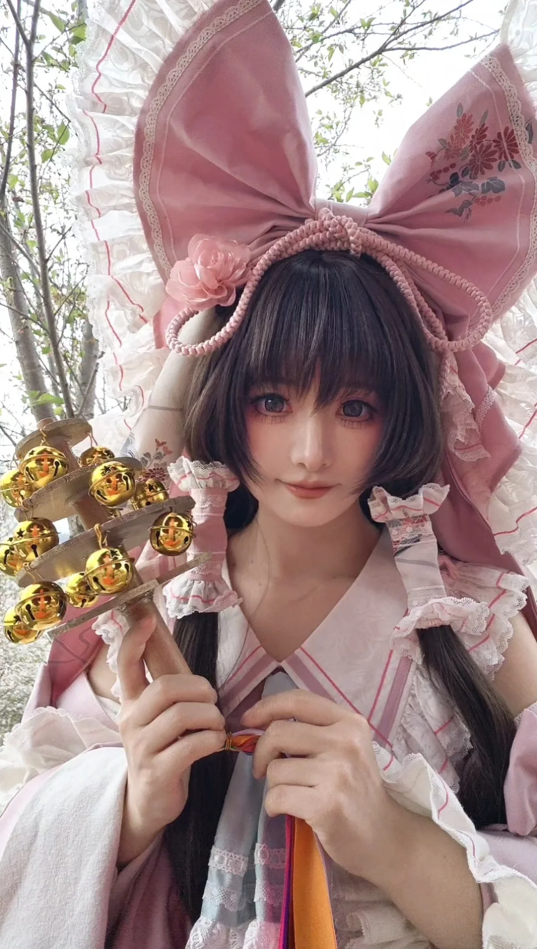 【博丽灵梦cos】粉色褪色巫女服与铃铛道具的春日二设