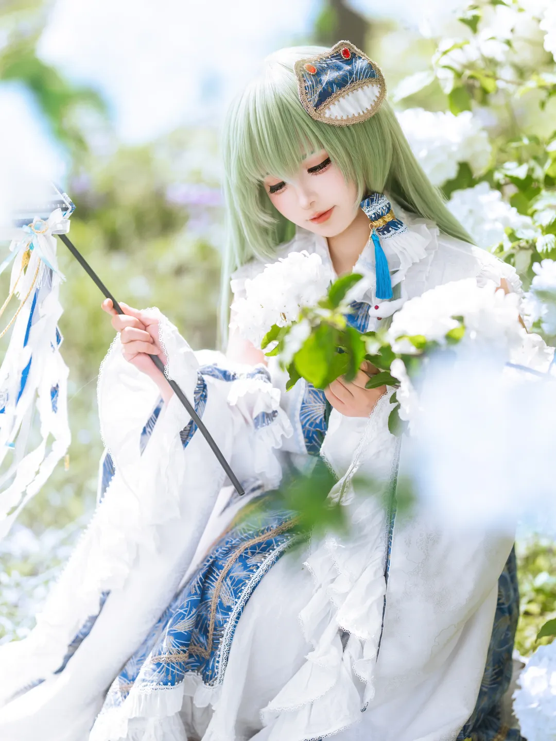 【東風谷早苗cos】藍白波紋間的薄荷綠巫女 - 第 1 張