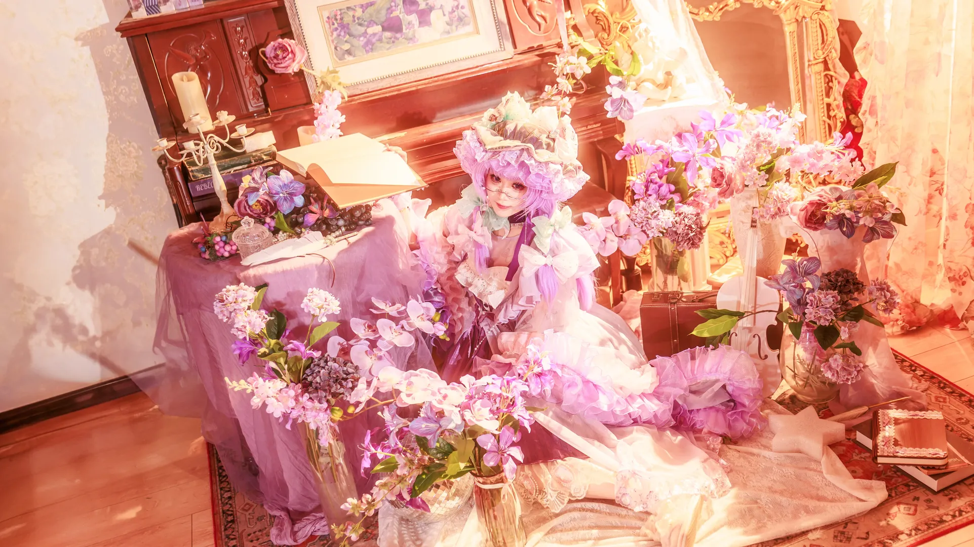 【帕秋莉cos】东方Project梦幻紫藤花下的静谧时光 - 第 2 张