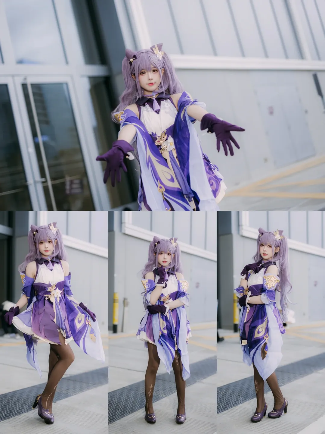 【刻晴コスプレ】深センAD02会場外速報写真、紫系コーデとストッキングのディテールで魅せる至高の表現 - 1 枚目