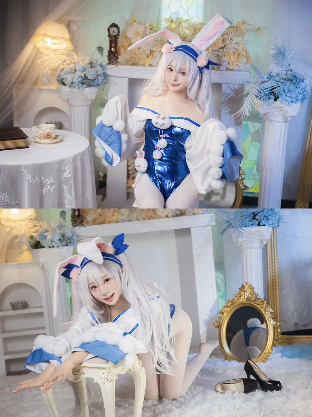 【ラフィー コスプレ】『アズールレーン』うさうさウサギ：エナメルハイレグと白ニーソコーデが織りなす青白コントラスト - 1 枚目