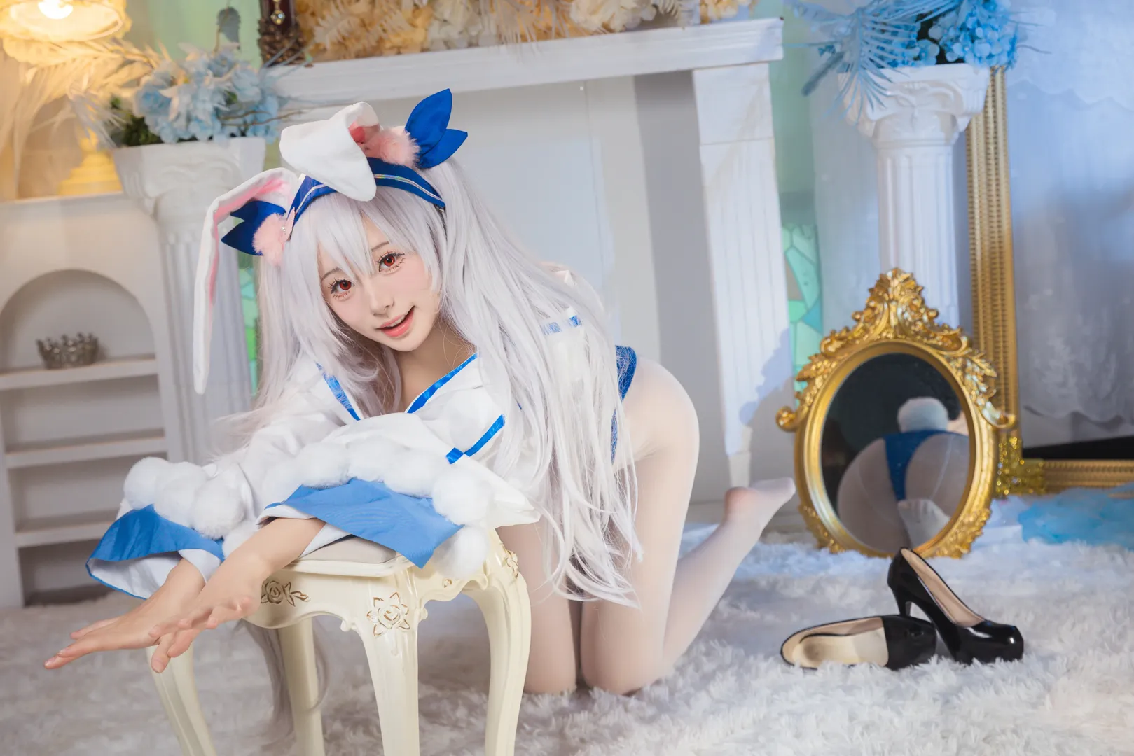 【ラフィー コスプレ】『アズールレーン』うさうさウサギ：エナメルハイレグと白ニーソコーデが織りなす青白コントラスト - 8 枚目