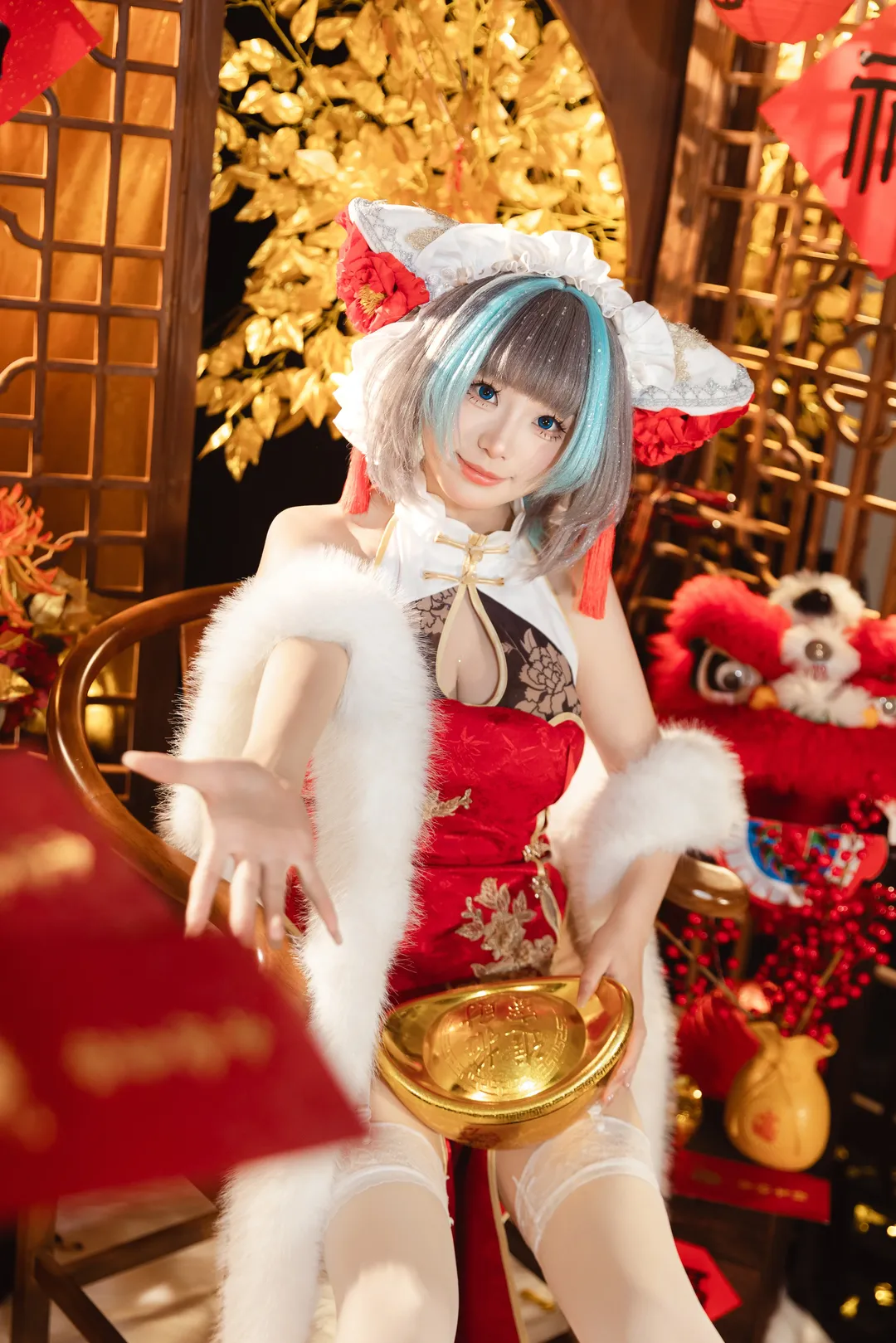 【柴郡cos】碧蓝航线里的新年国风造型，带着元宝琵琶来拜年啦 - 第 1 张