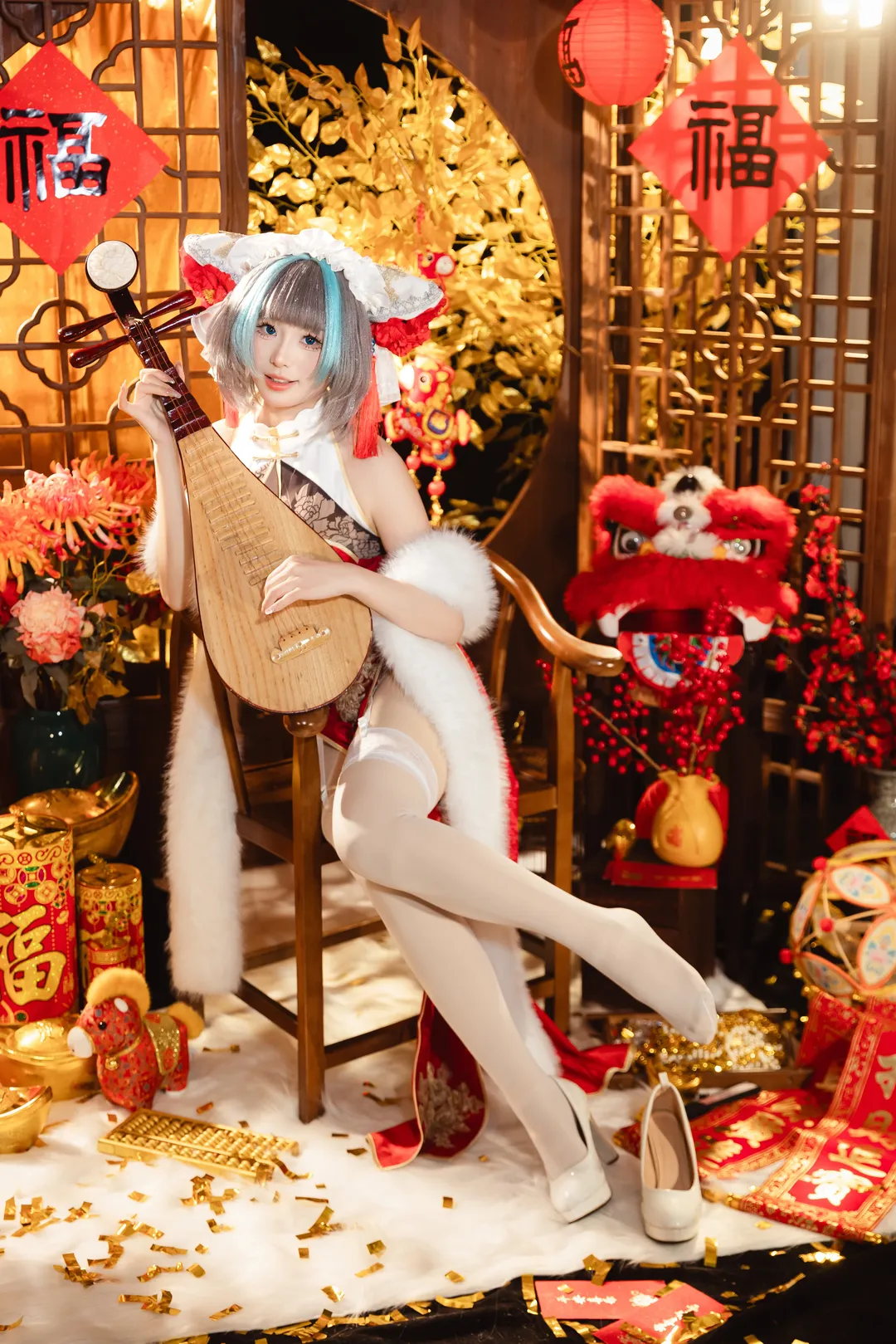 【柴郡cos】碧蓝航线里的新年国风造型，带着元宝琵琶来拜年啦 - 第 5 张