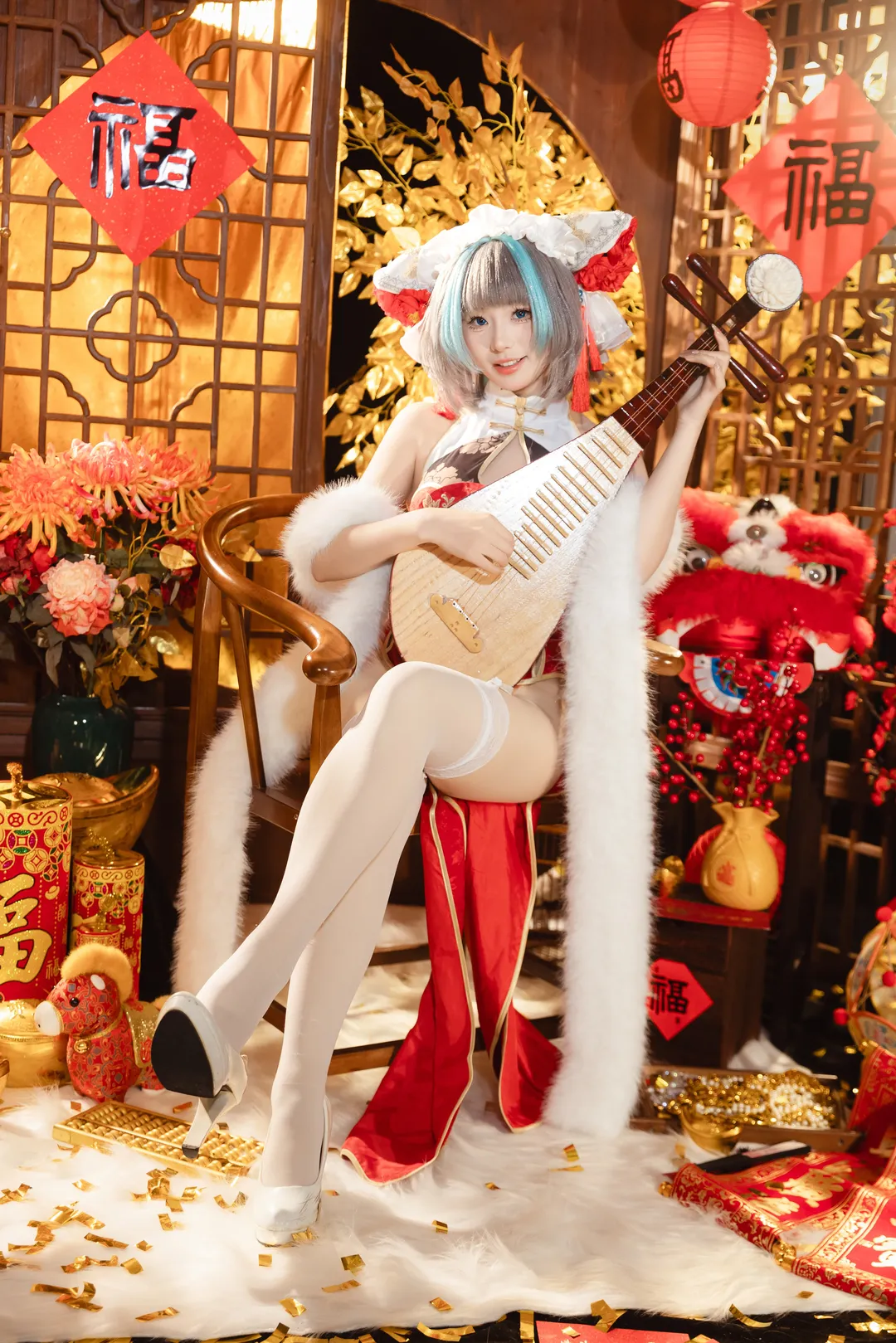 【柴郡cos】碧蓝航线里的新年国风造型，带着元宝琵琶来拜年啦 - 第 6 张