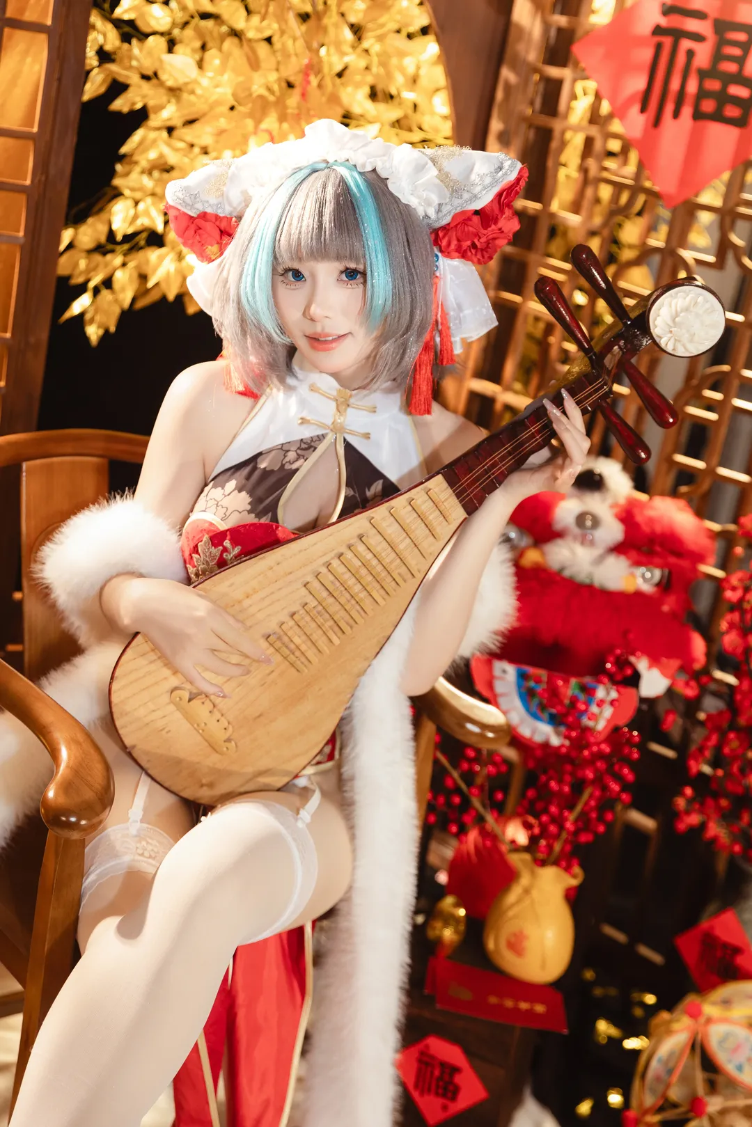 【柴郡cos】碧蓝航线里的新年国风造型，带着元宝琵琶来拜年啦
