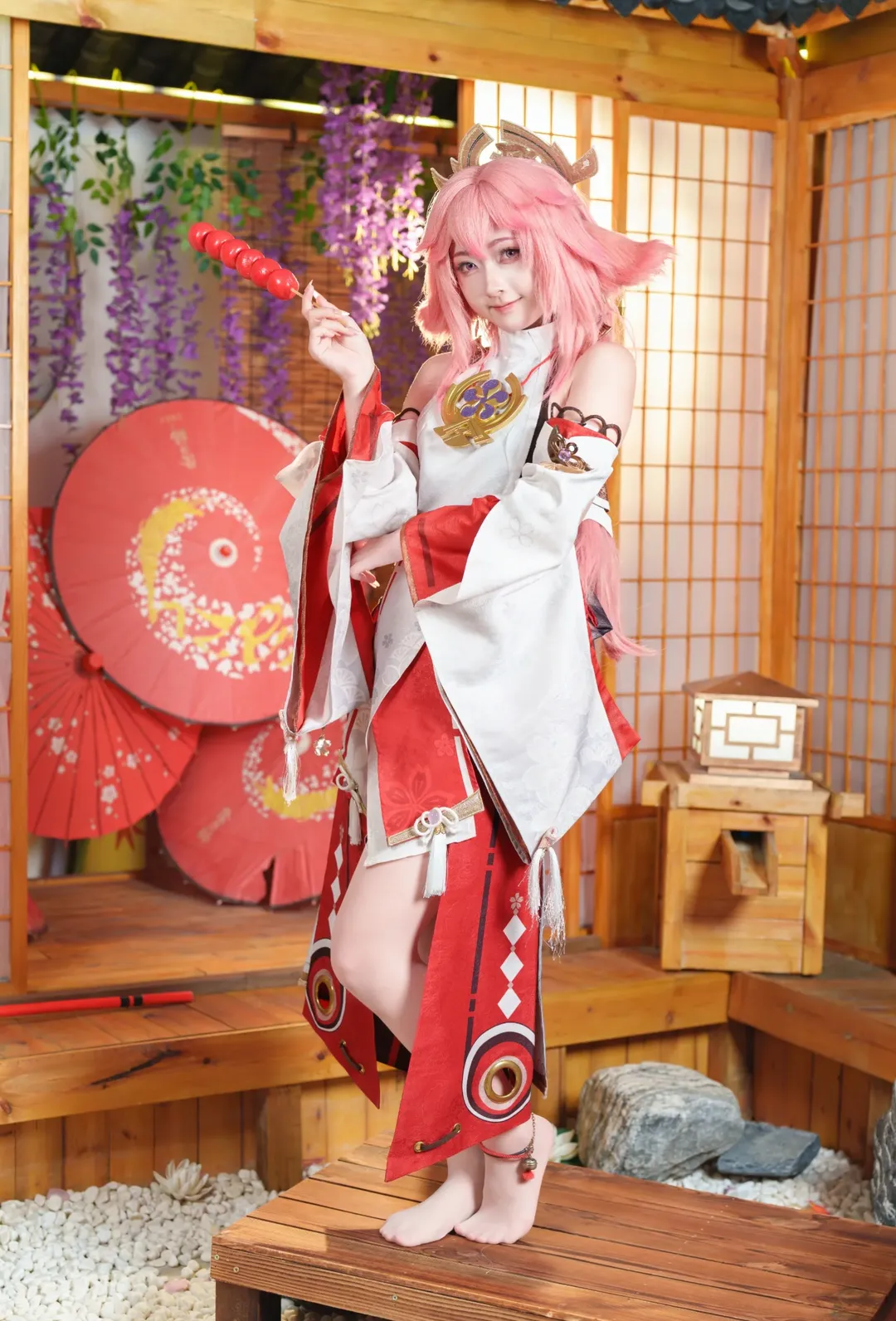【八重神子cos】粉发狐耳的日系巫女造型 - 第 7 张