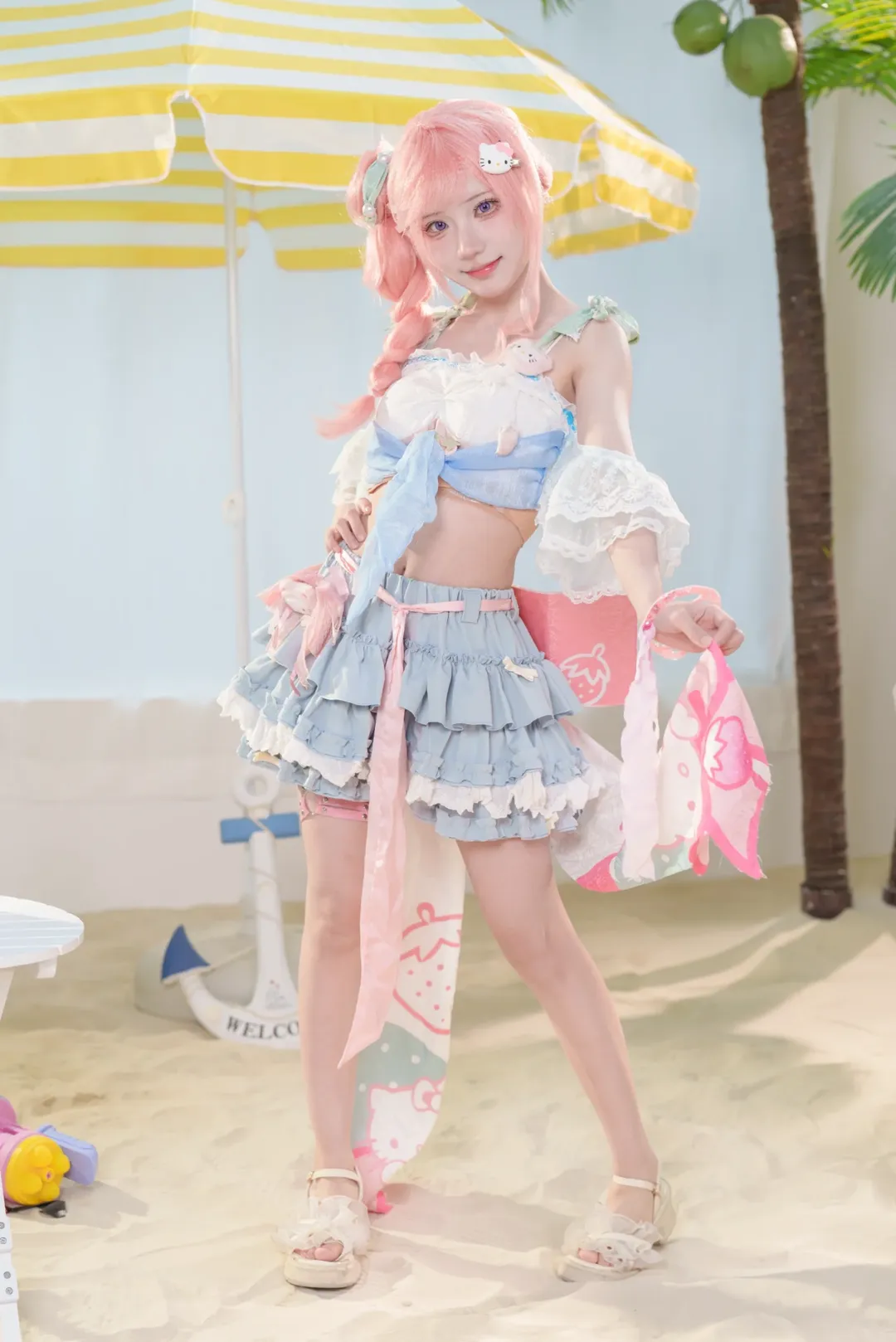 【公孙离cos】王者荣耀夏日泳装，沙滩上的俏皮精灵 - 第 8 张