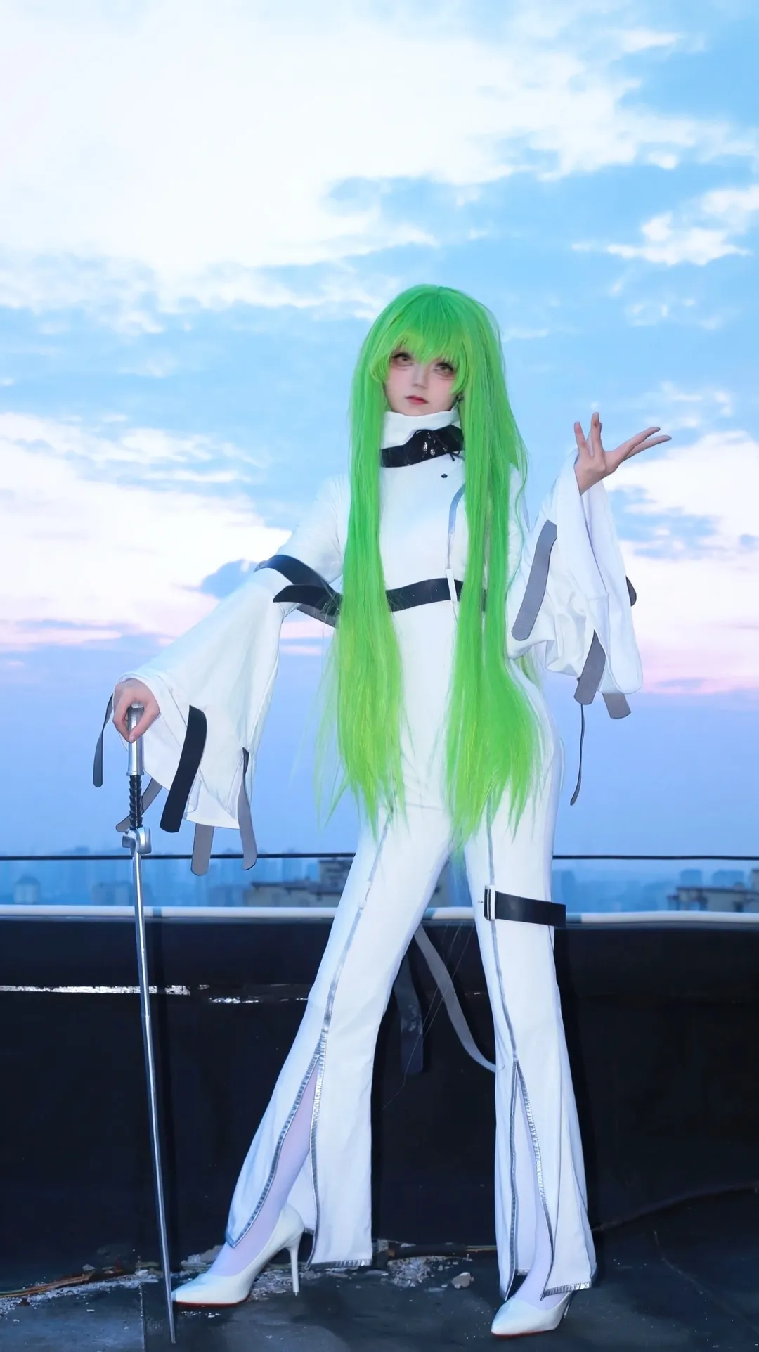 【CCcos】Code Geass: Lelouch of the Rebellion - Pure White Elegance and Silver Cane on a Twilight Rooftop - Image 2