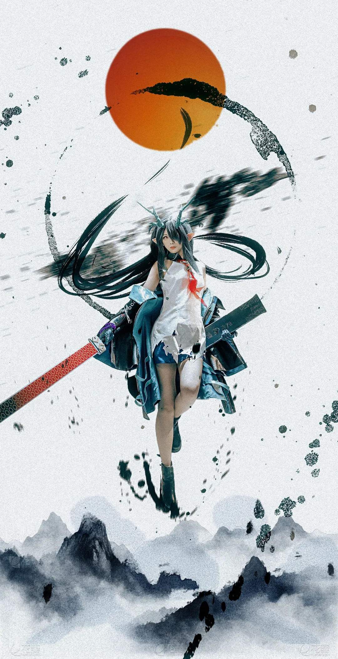 【夕cos】明日方舟，水墨长日与破碎白裙的相遇 - 第 1 张