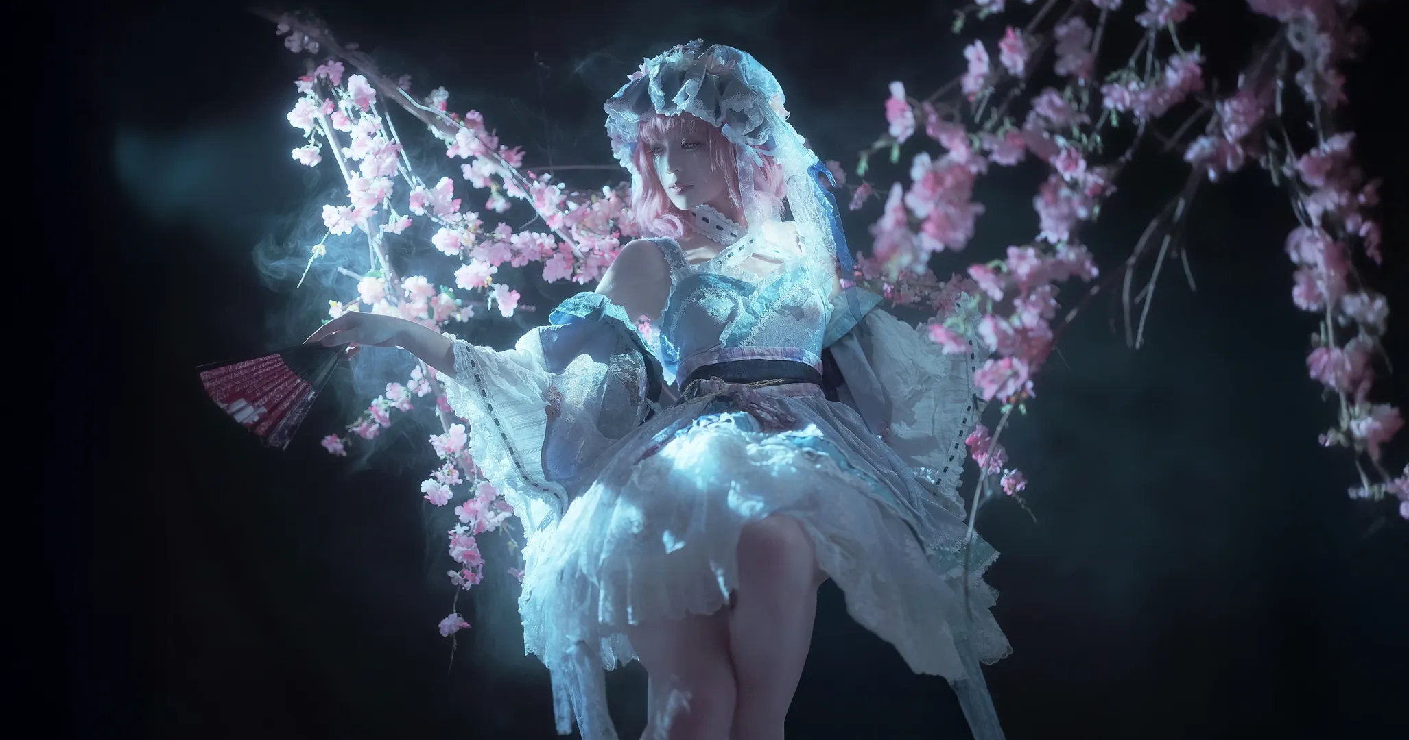 【西行寺幽幽子cos】东方Project夜晚樱花下的亡灵氛围感
