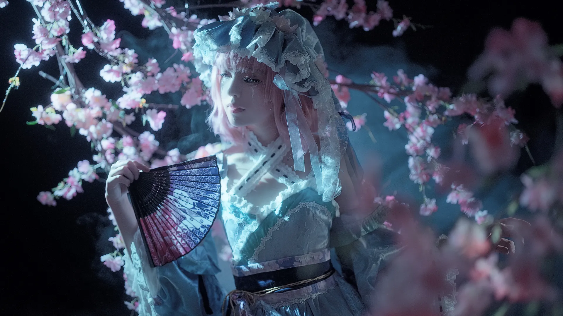 【西行寺幽幽子cos】夜幕樱花下的幽雅与静谧