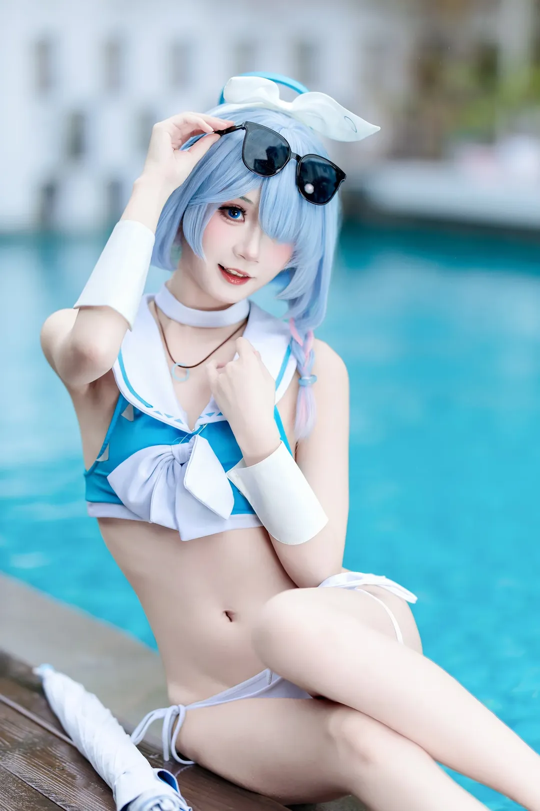 【阿罗娜cos】碧蓝档案泳装阿罗娜，泳池边的蓝色天使 - 第 3 张