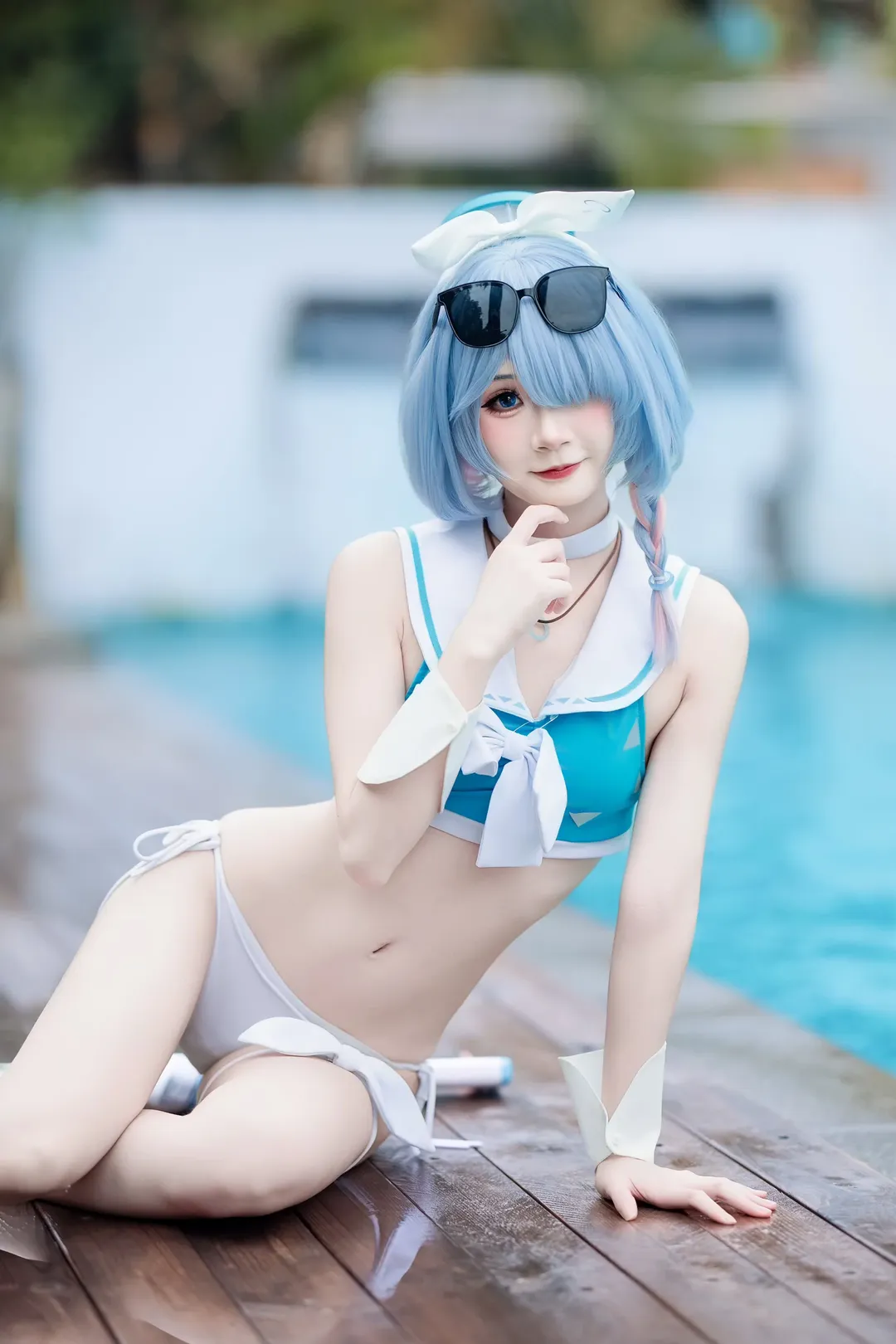 【阿罗娜cos】碧蓝档案泳装阿罗娜，泳池边的蓝色天使 - 第 4 张