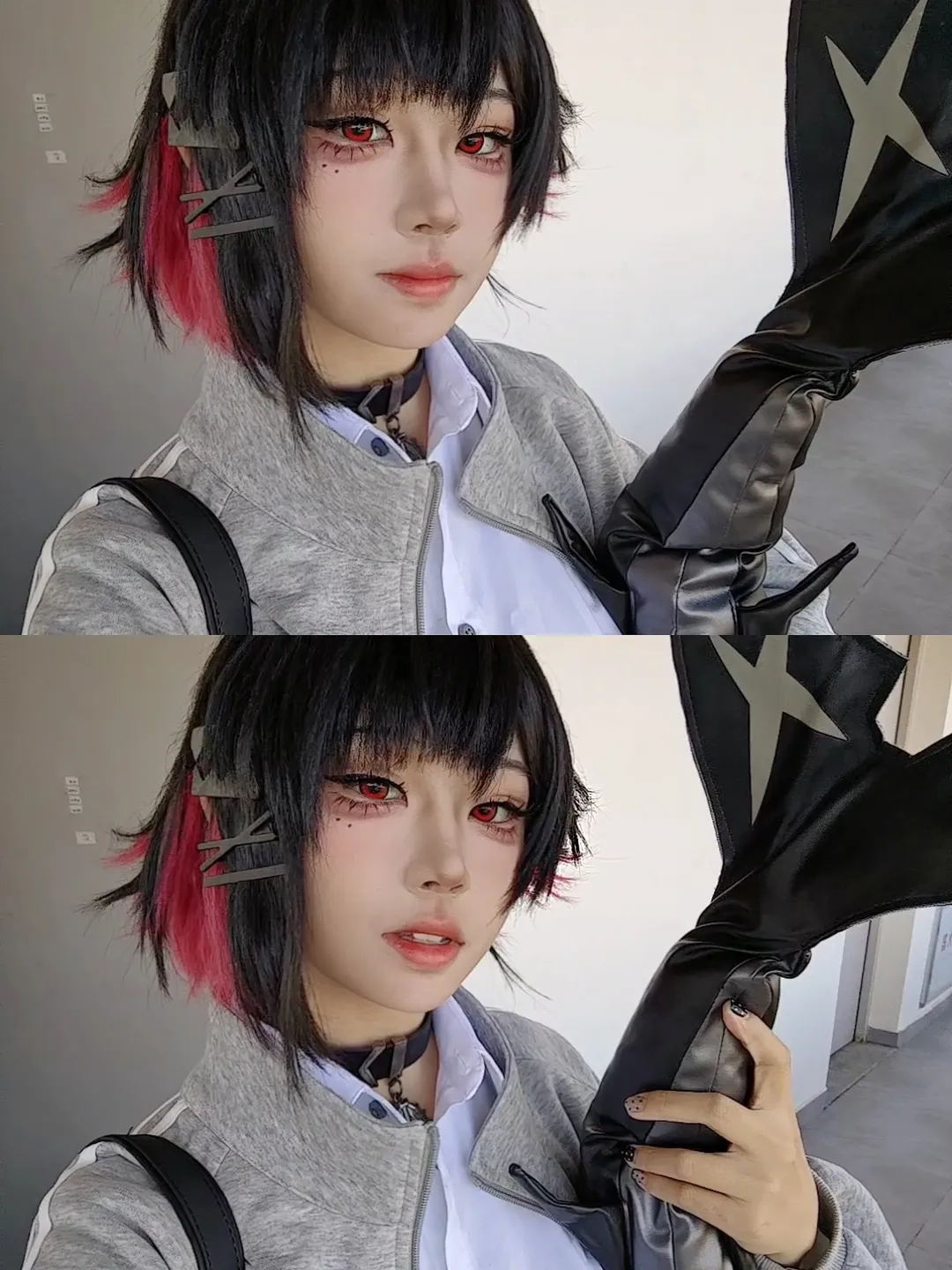 【艾莲乔cos】绝区零里慵懒的鲨鱼少女，红眼与灰卫衣的日常感