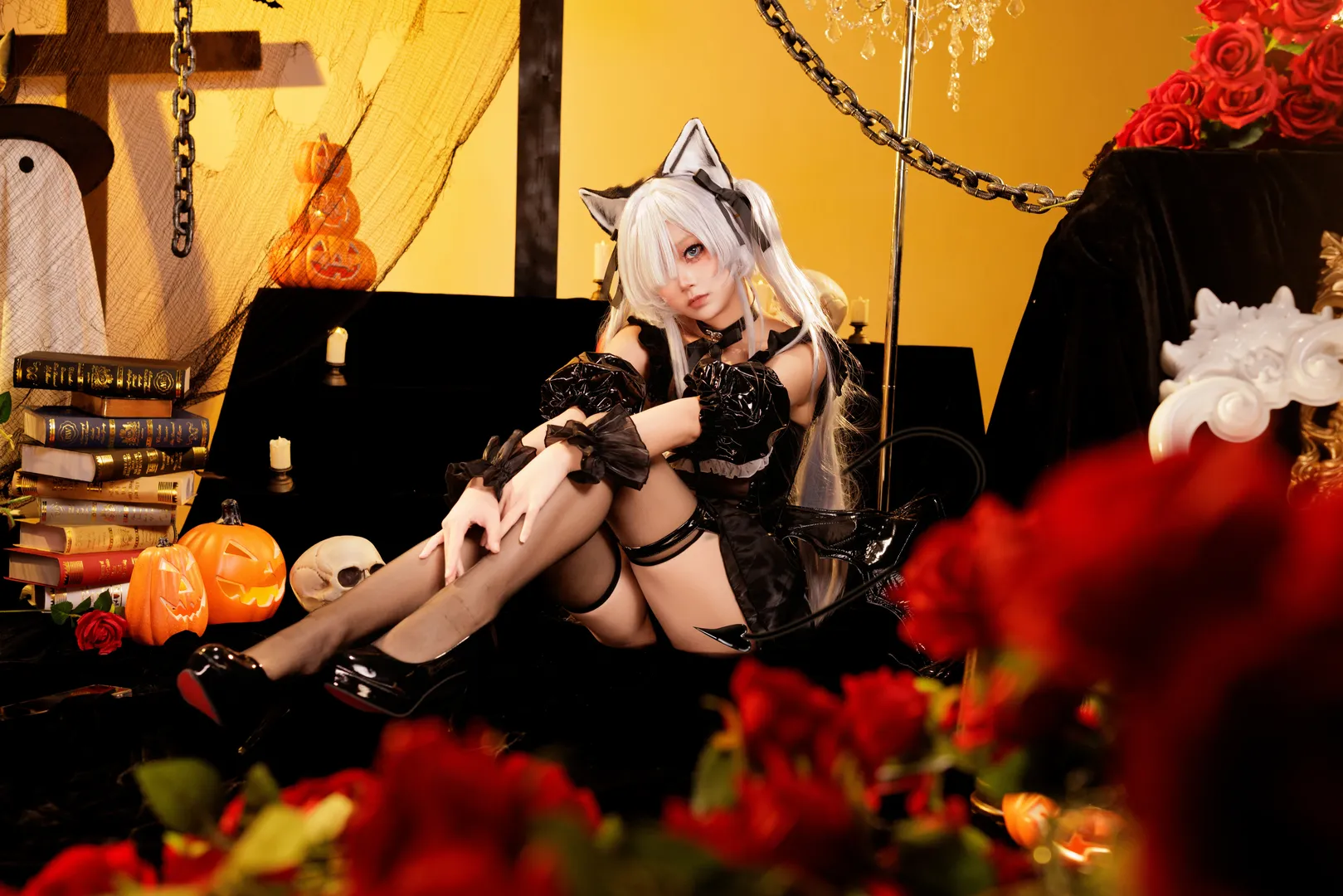 [Janus Cosplay] Azur Lane Halloween Special: A Spooky Night of Black Patent Leather and Cat Ears - Image 6