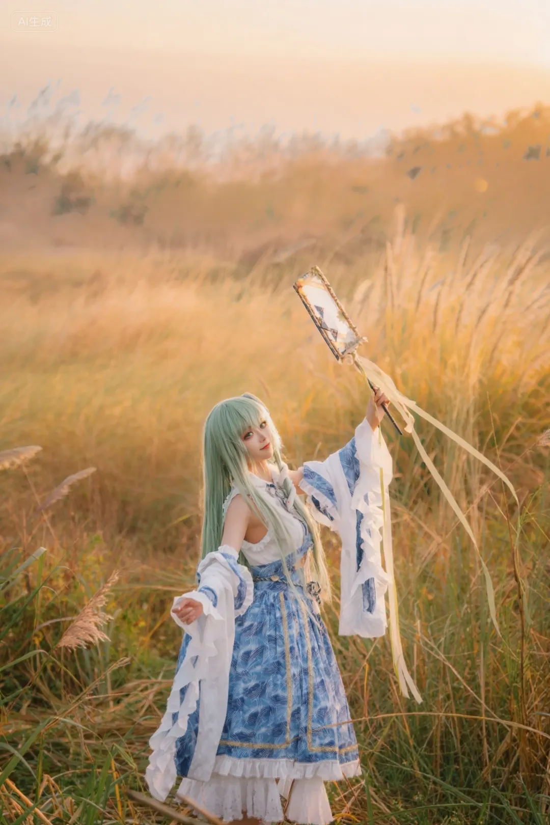 【东方谷早苗cos】逆光芦苇荡里的风祝，大风中的真实拍摄体验 - 第 3 张
