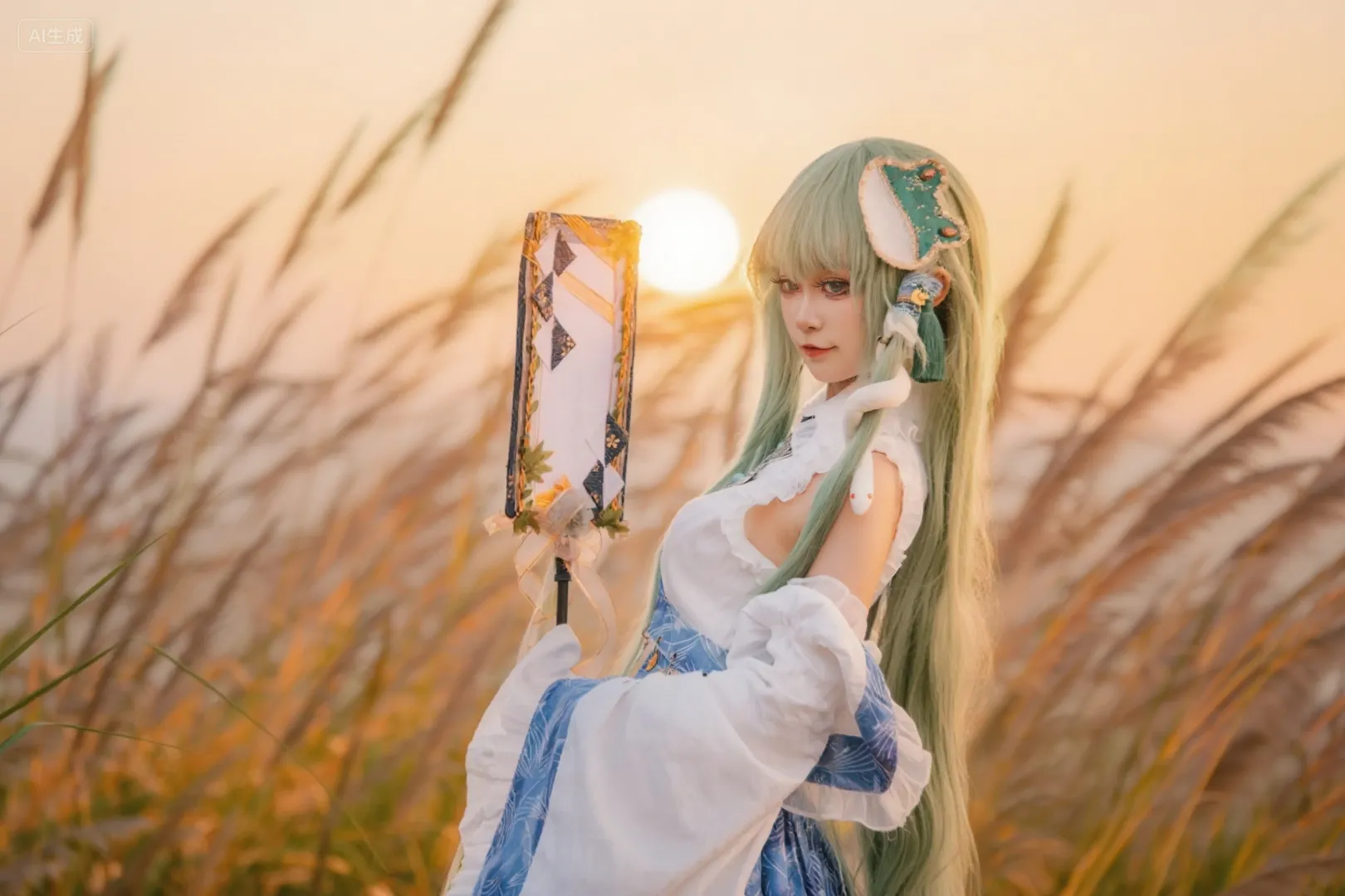 【东方谷早苗cos】逆光芦苇荡里的风祝，大风中的真实拍摄体验 - 第 5 张