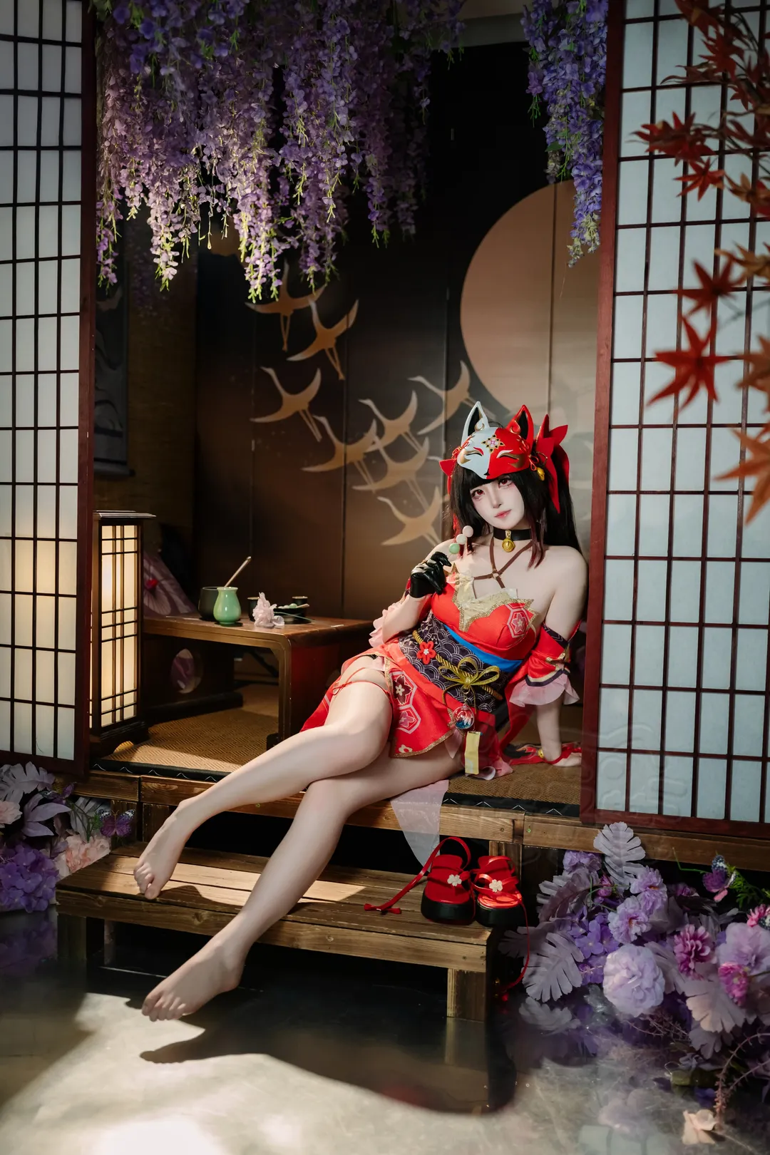 【花火cos】崩坏星穹铁道，红枫与紫藤下的狐面少女