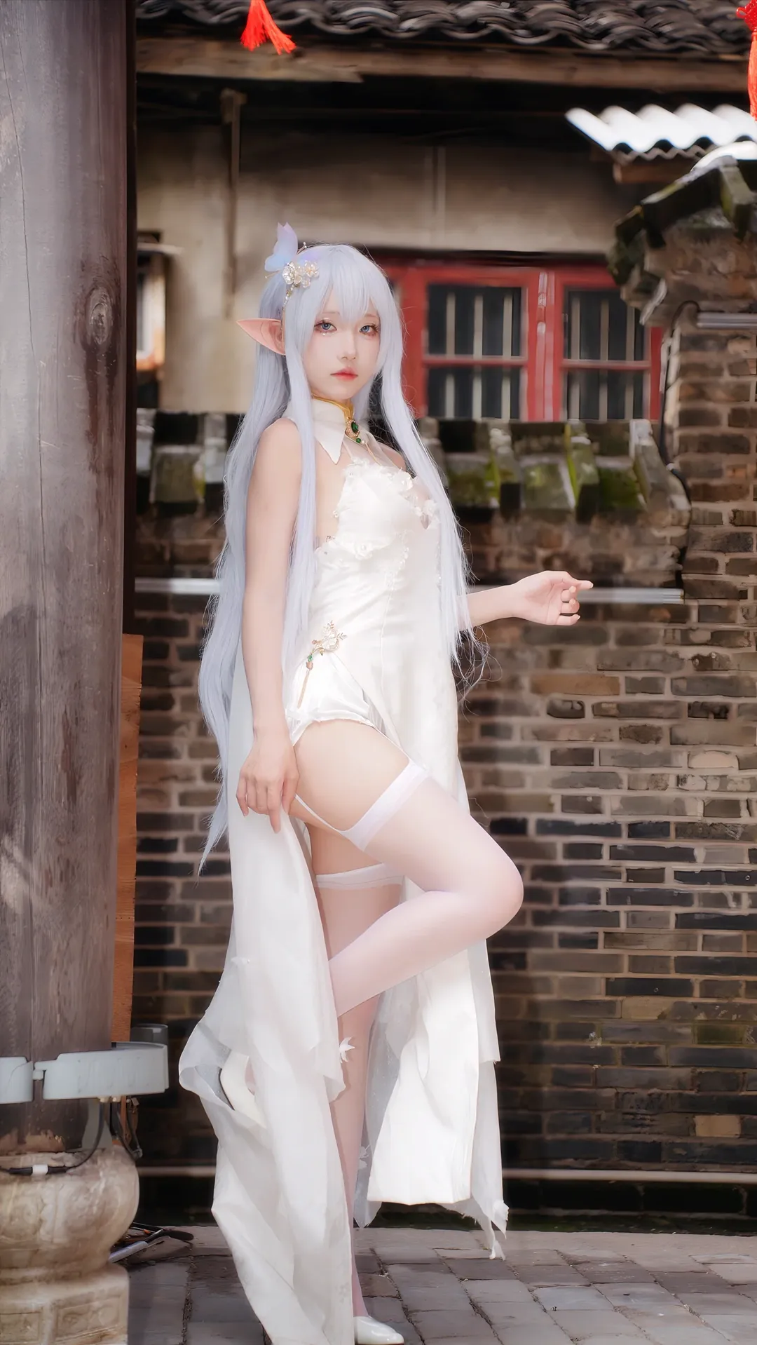 【阿尔比恩cos】中式院落里的白色精灵，碧蓝航线清凉节写真