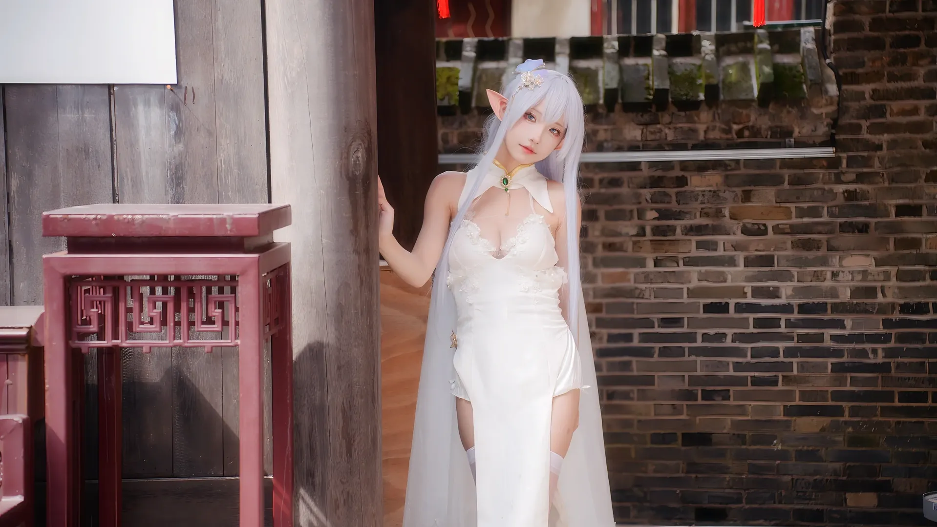 【阿尔比恩cos】中式院落里的白色精灵，碧蓝航线清凉节写真 - 第 3 张
