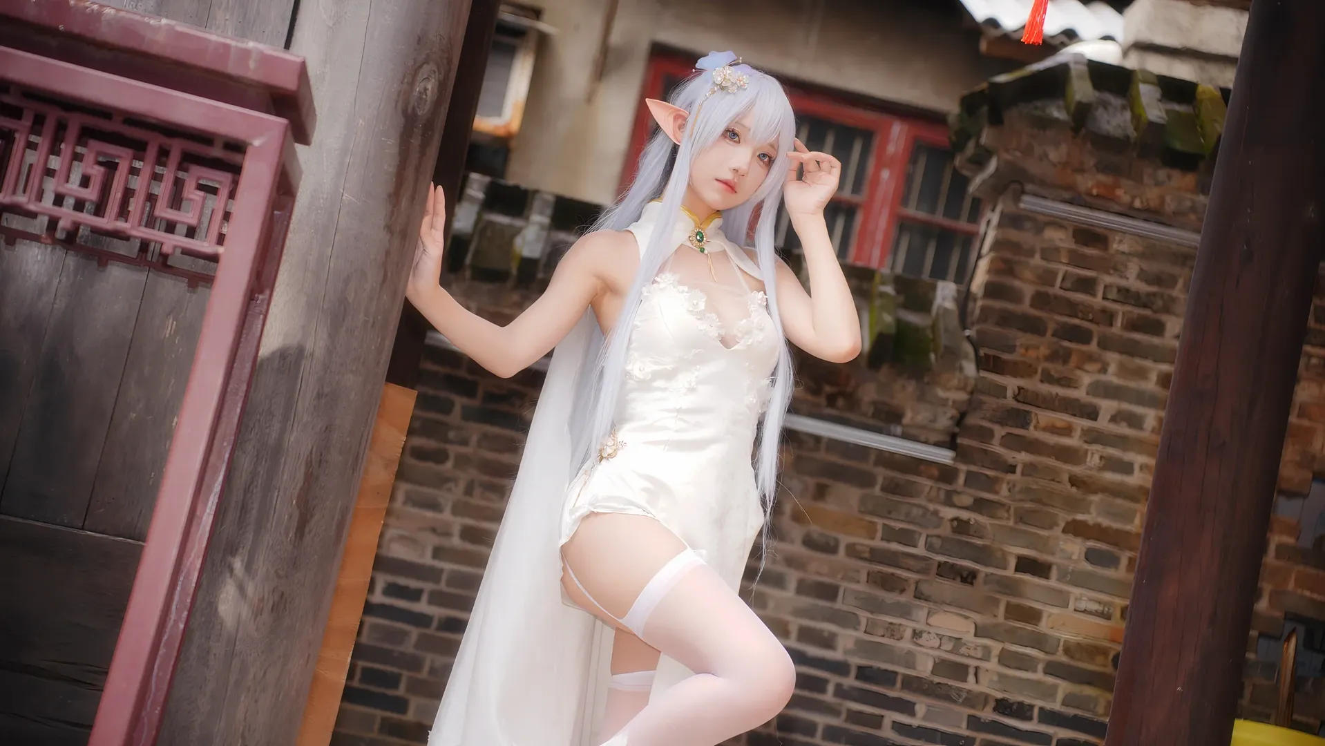【阿尔比恩cos】中式院落里的白色精灵，碧蓝航线清凉节写真 - 第 4 张