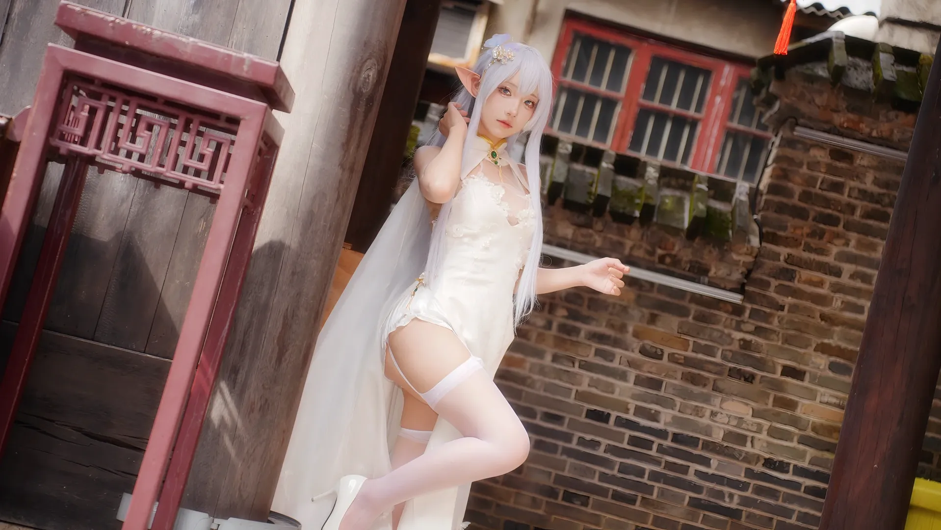 【阿尔比恩cos】中式院落里的白色精灵，碧蓝航线清凉节写真 - 第 5 张