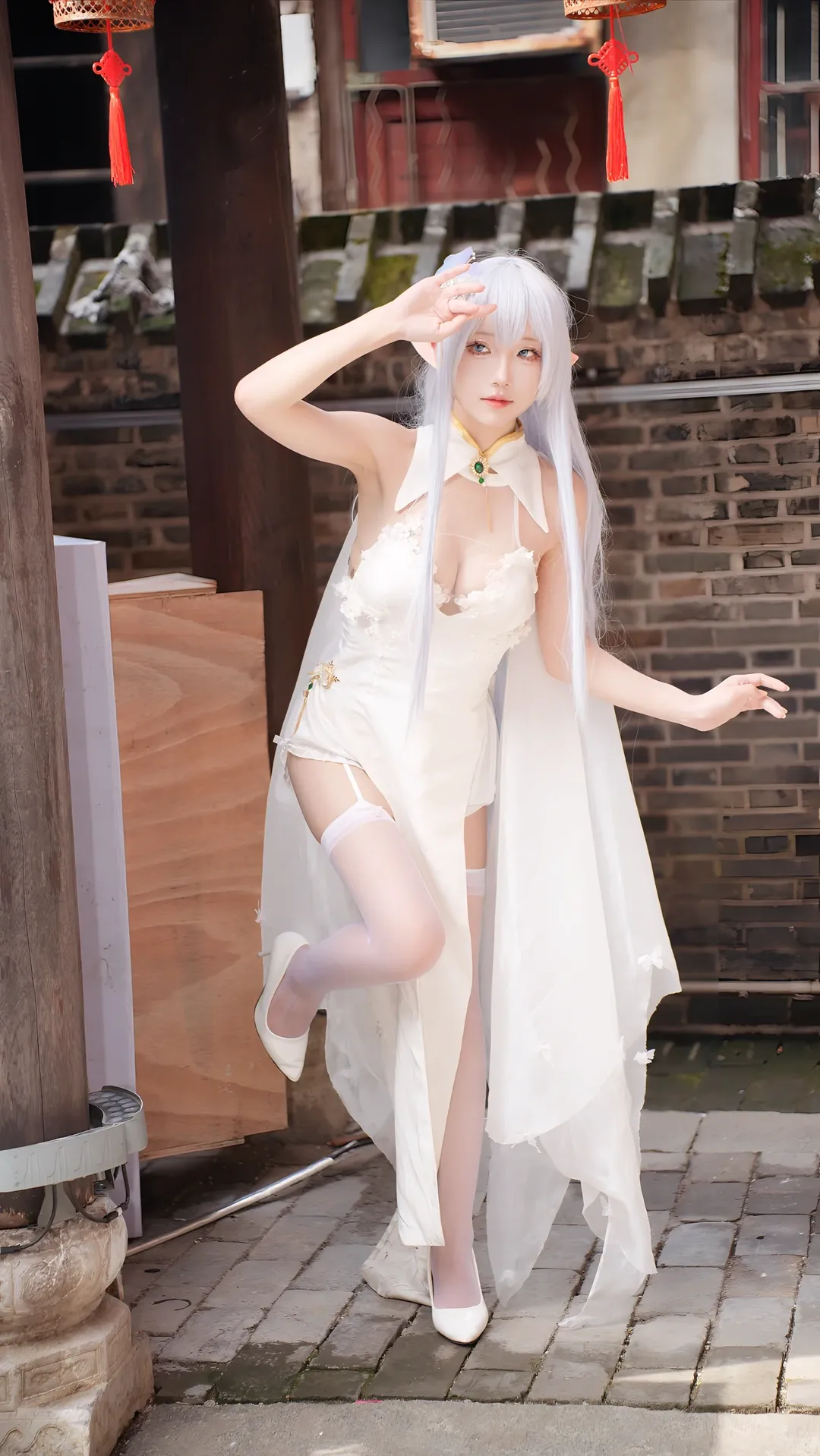 【阿尔比恩cos】中式院落里的白色精灵，碧蓝航线清凉节写真 - 第 8 张