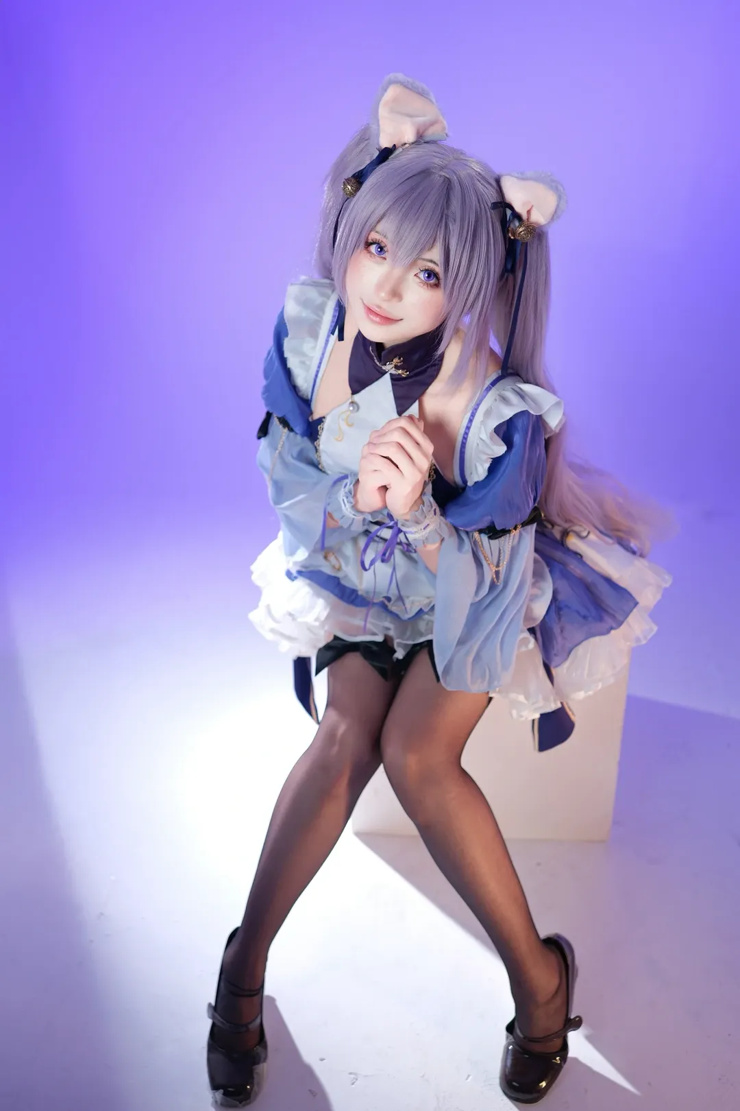 【刻晴cos】原神猫娘系女仆装，黑丝搭配展现反差魅力 - 第 5 张