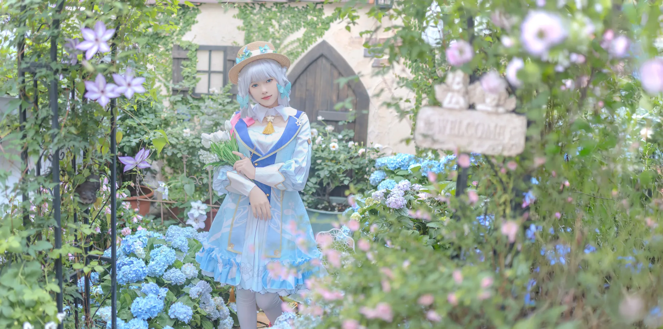 [Kamisato Ayaka cosplay] Genshin Impact Springbloom Missive: Strolling Through a Quiet Garden - Image 3