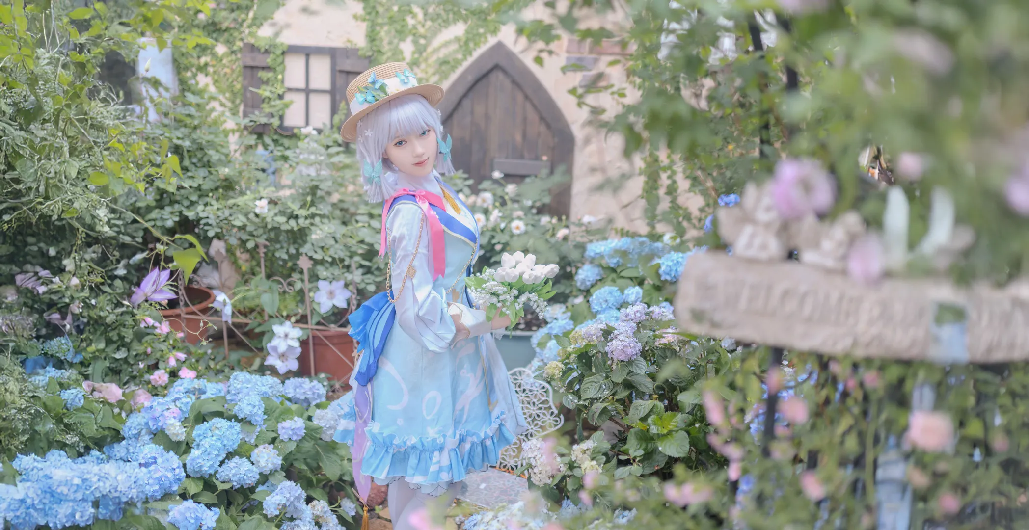 [Kamisato Ayaka cosplay] Genshin Impact Springbloom Missive: Strolling Through a Quiet Garden - Image 5