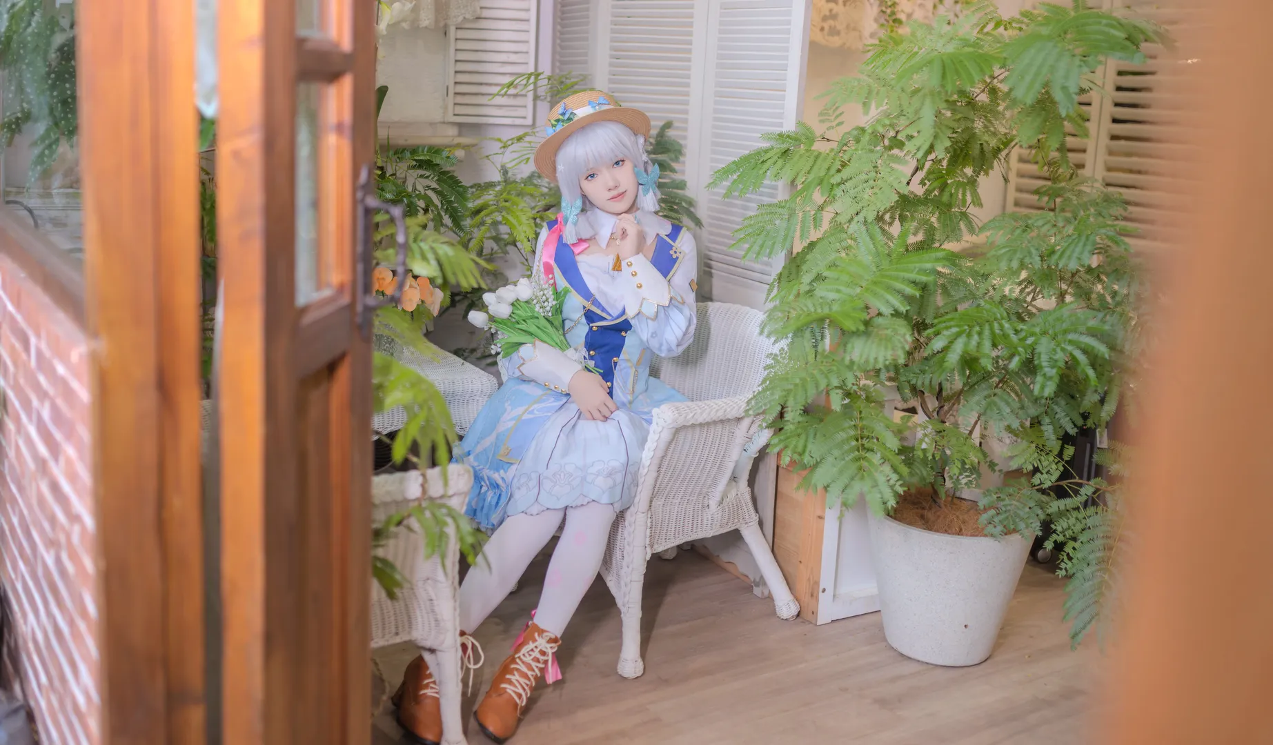 [Kamisato Ayaka cosplay] Genshin Impact Springbloom Missive: Strolling Through a Quiet Garden - Image 7