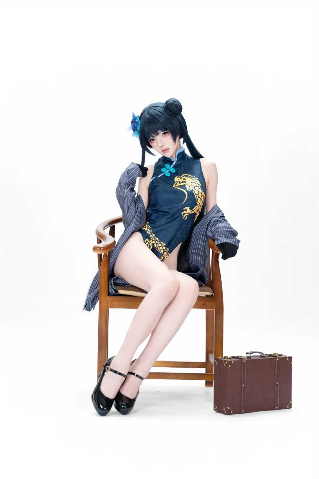 【龙华妃咲cos】旗袍与条纹外套混搭出的门主风情