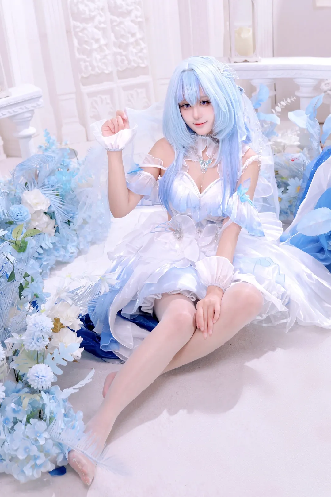 【守岸人cos】鸣潮世界里的蓝白花嫁，520专属情书 - 第 1 张