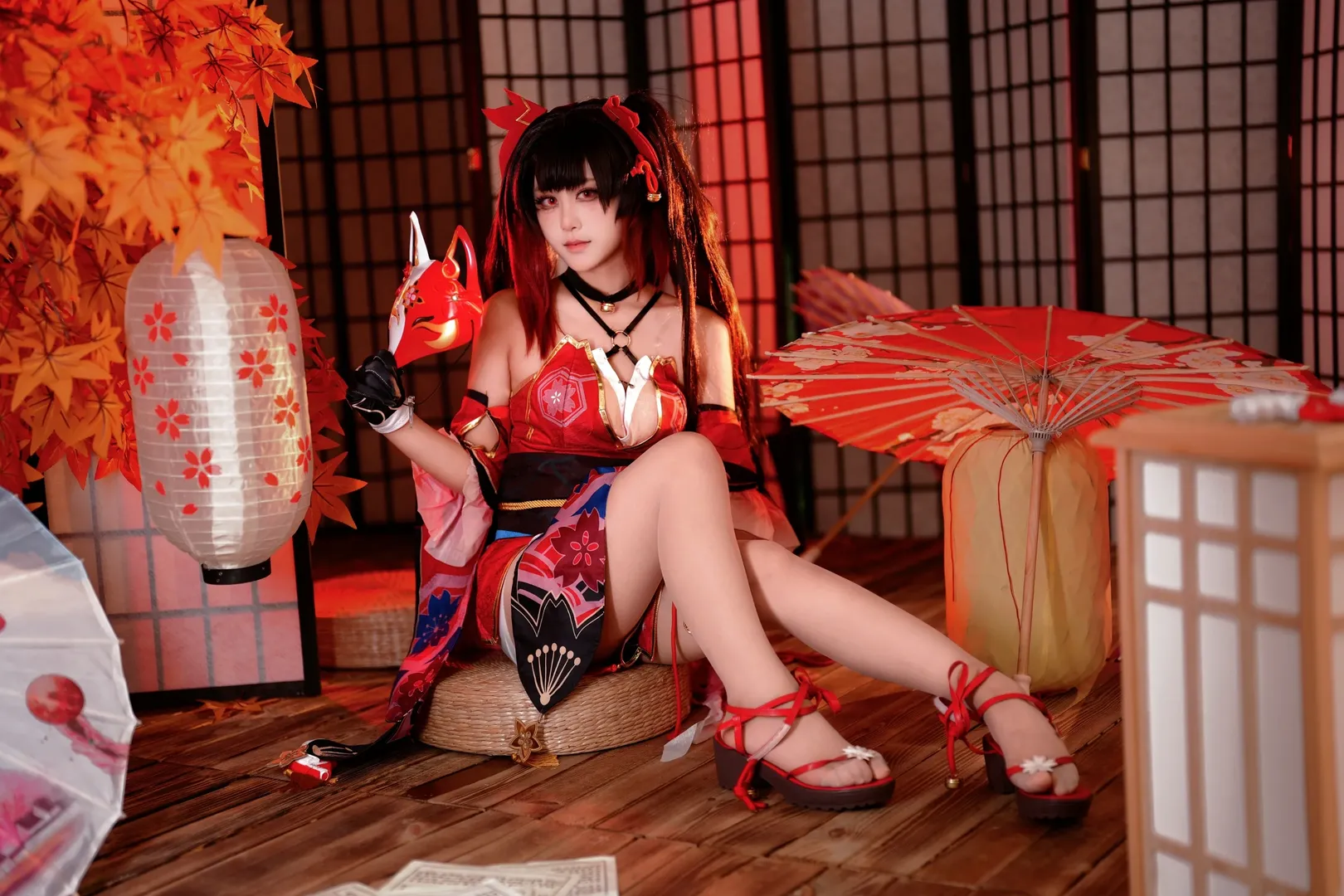 【花火cos】崩坏星穹铁道和风狐面，红枫之下