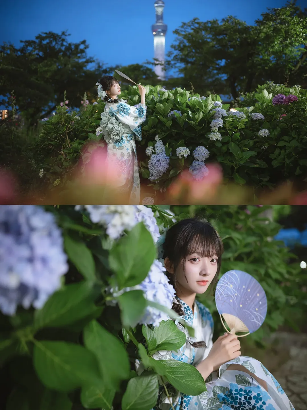 暮色河畔的藍白繡球花浴衣 - 第 15 張