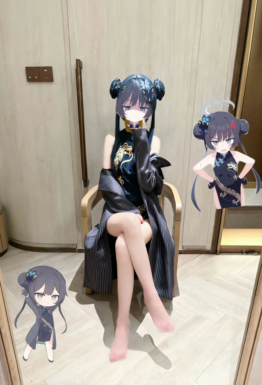 【龙华妃咲cos】蔚蓝档案试衣随拍，慵懒感旗袍穿搭 - 第 1 张